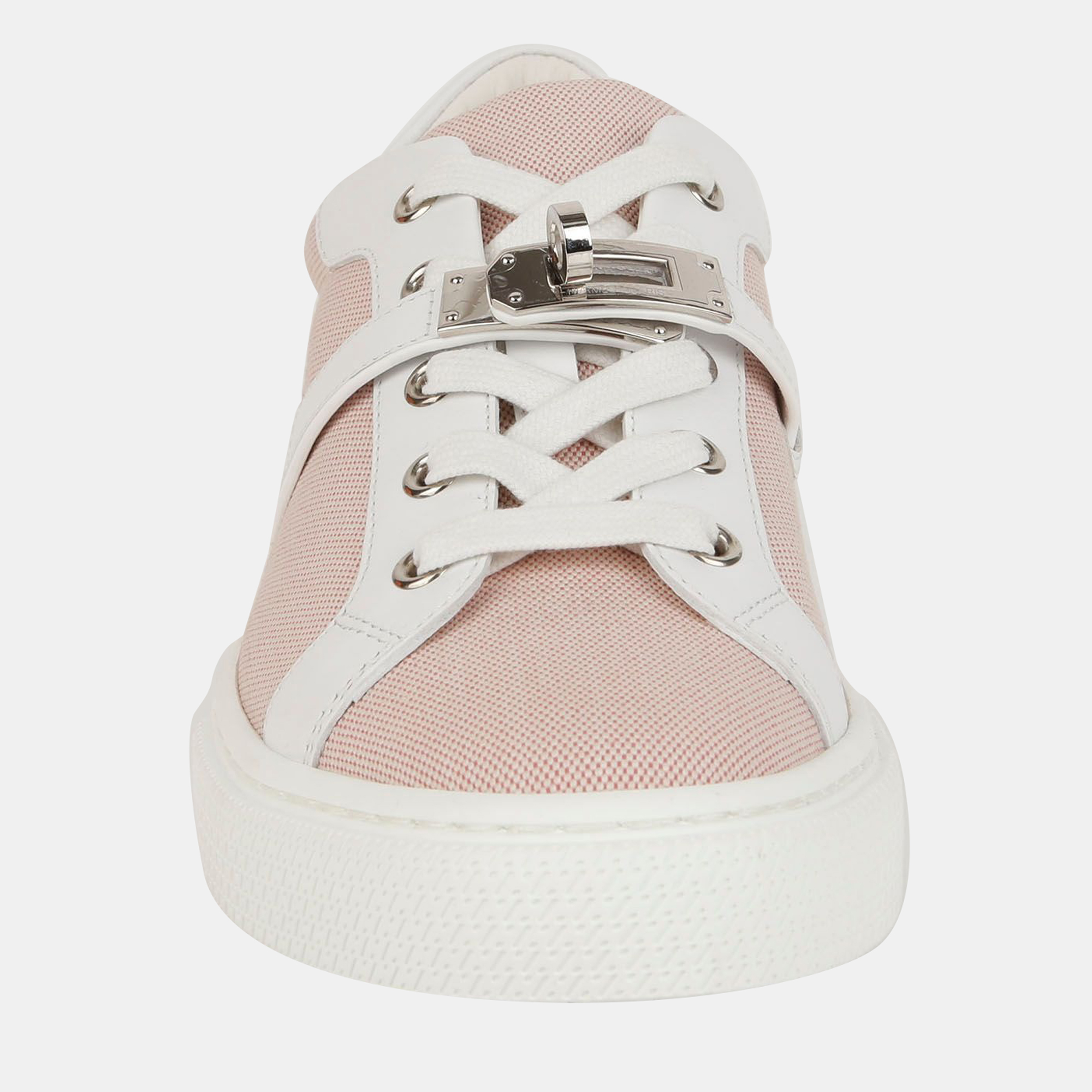 Hermes Framboise White Canvas and Leather Day Kelly Sneakers Size 37 