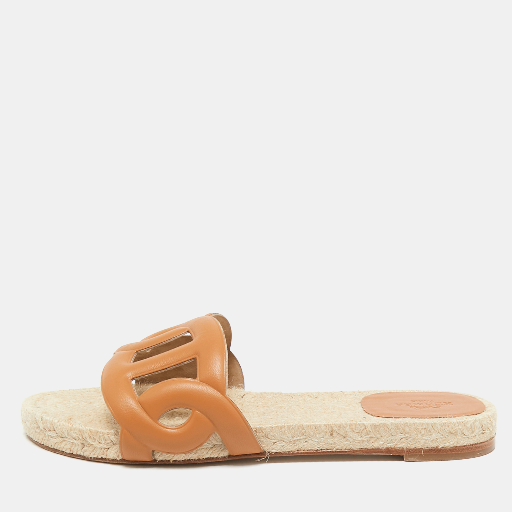 

Hermès Brown Leather Famosa Flat Slides Size