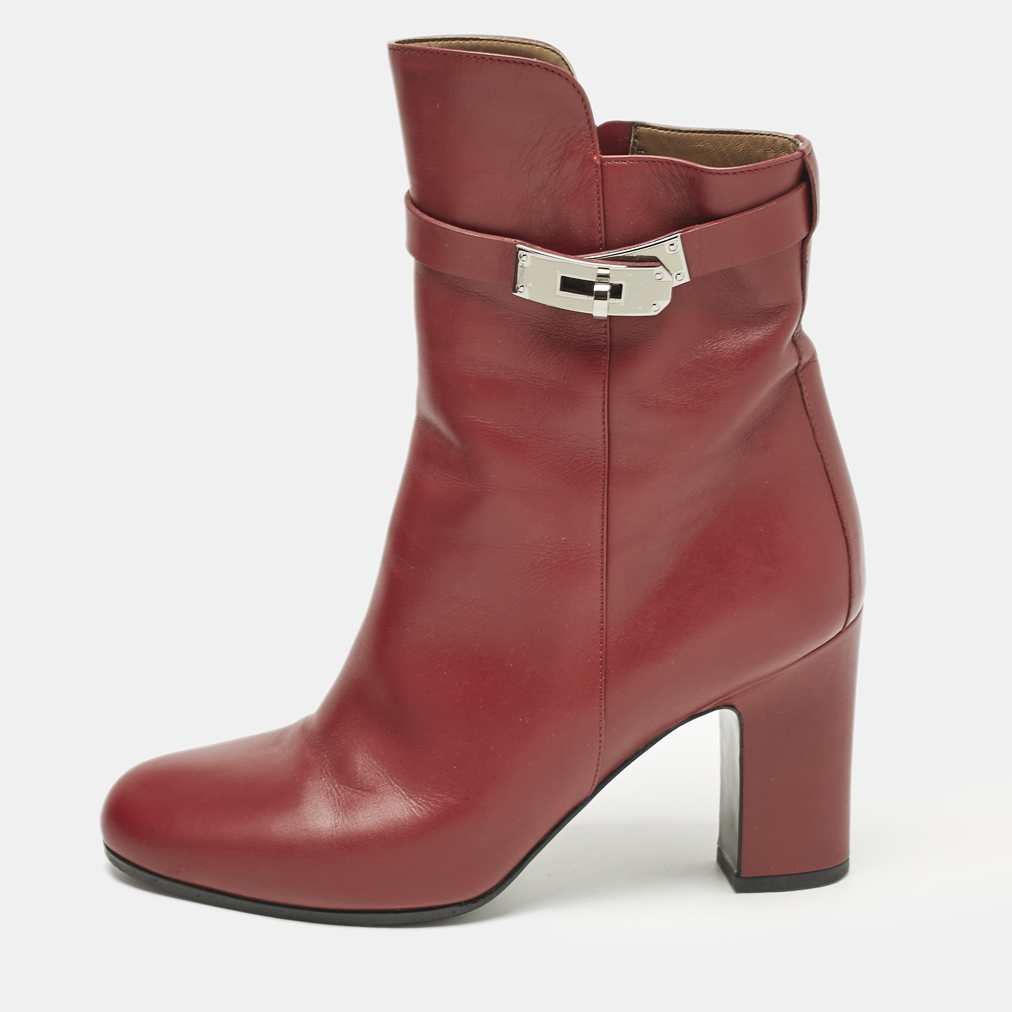 

Hermès Burgundy Leather Joueuse Ankle Length Boots Size