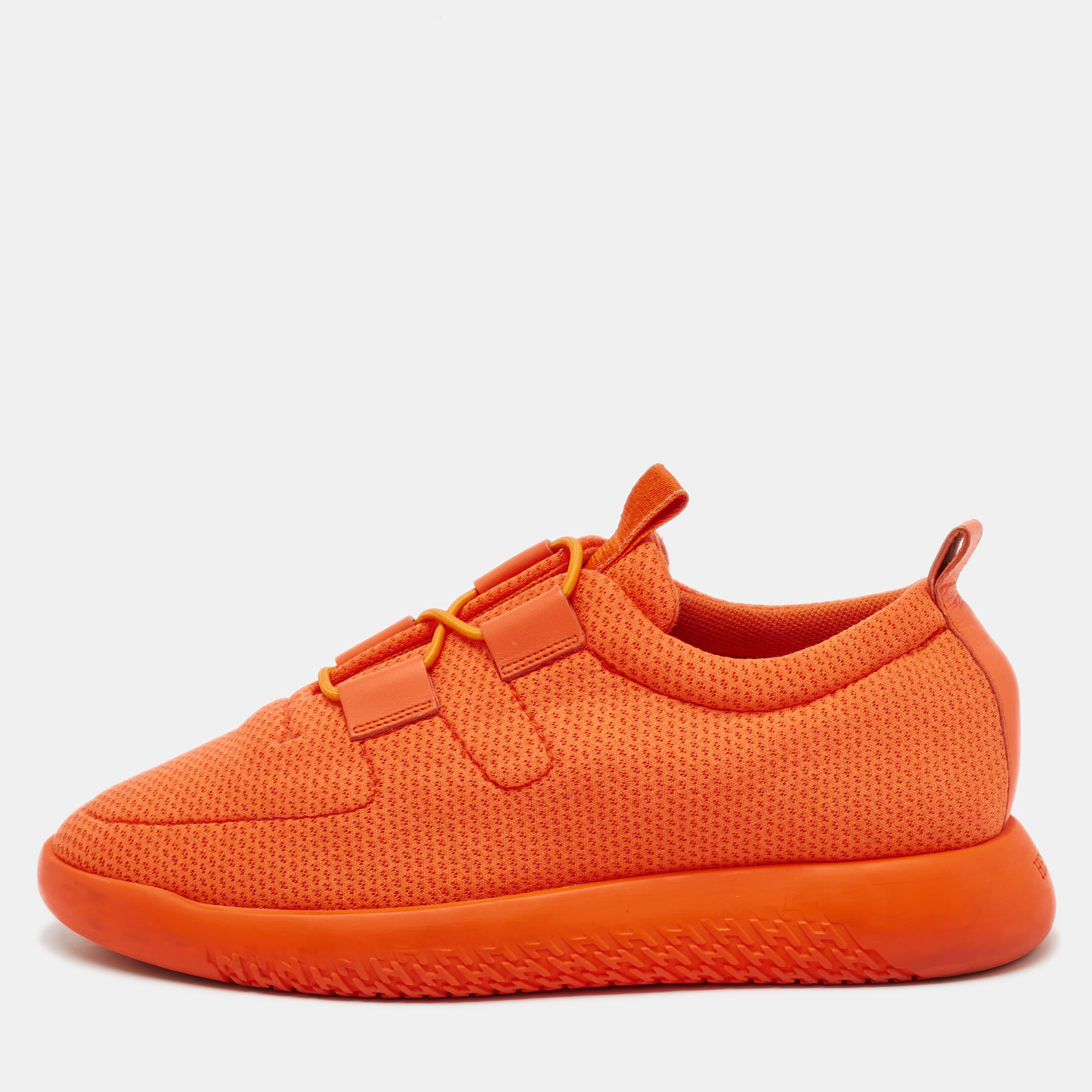 

Hermes Orange Leather And Neoprene Team Low Top Sneakers Size