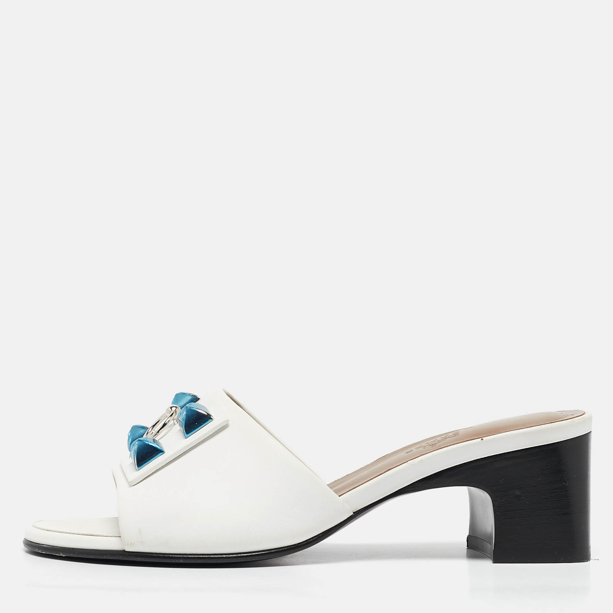 

Hermes White Leather Dreamy Slide Sandals Size