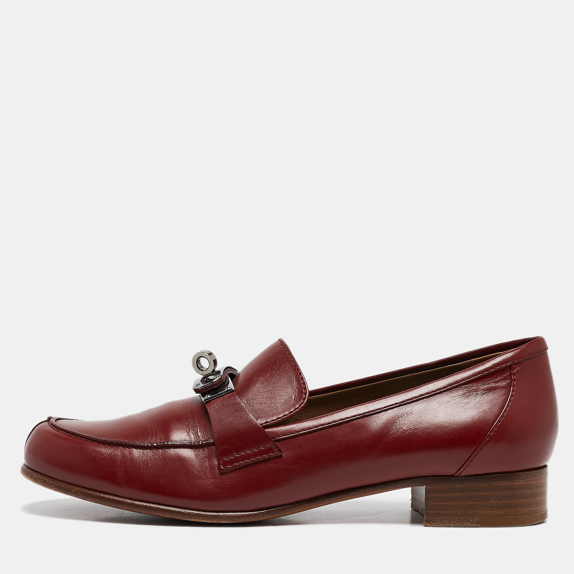 

Hermes Burgundy Leather Kelly Loafers Size