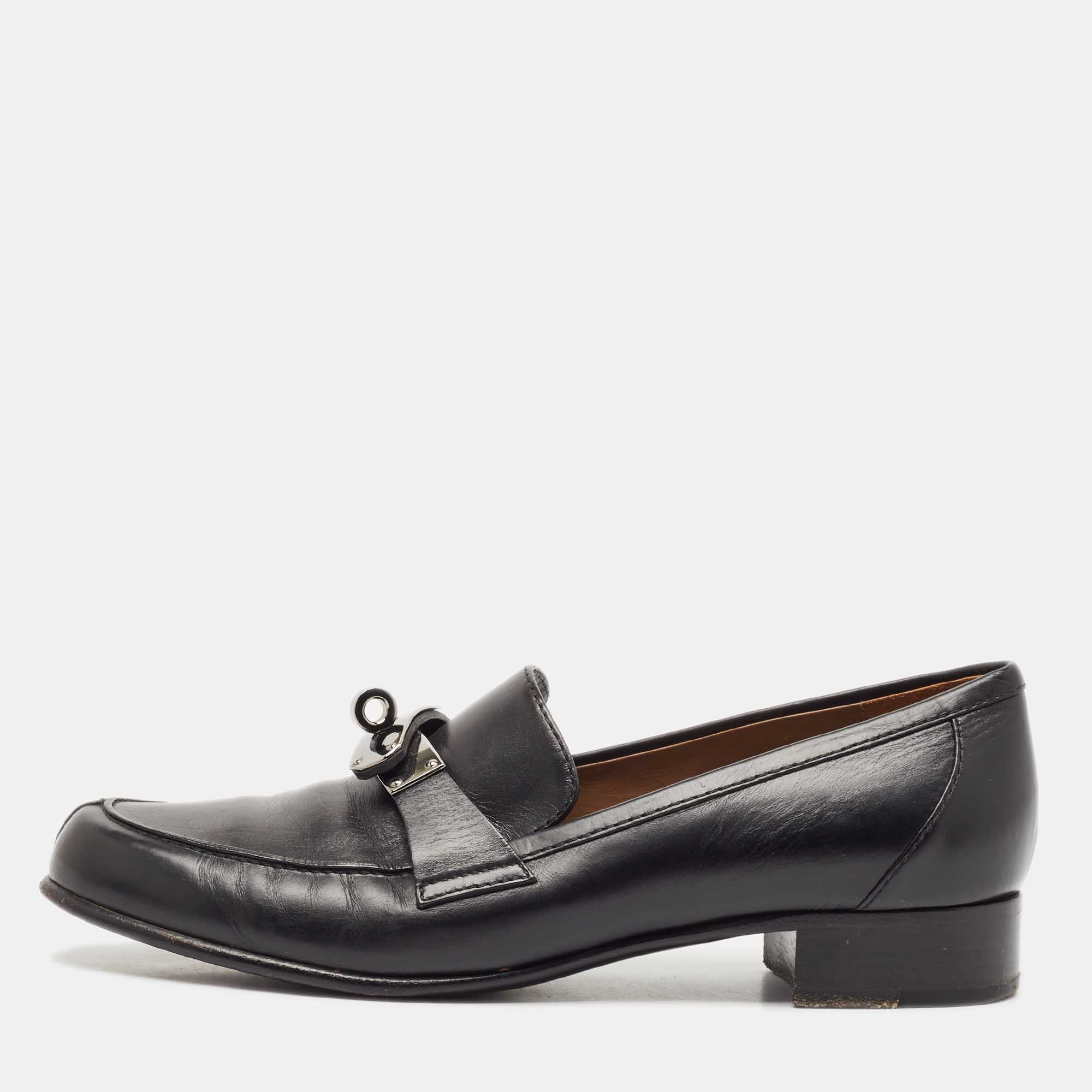 

Hermes Black Leather Destin Slip On Loafers Size