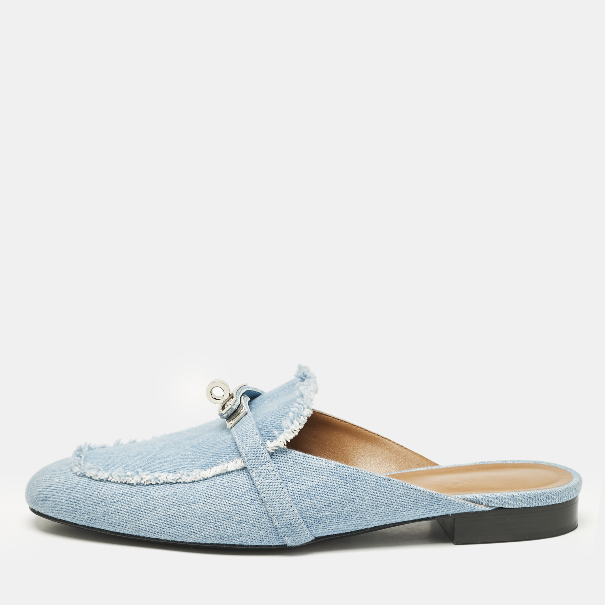 

Hermes Blue Denim Oz Flat Mules Size