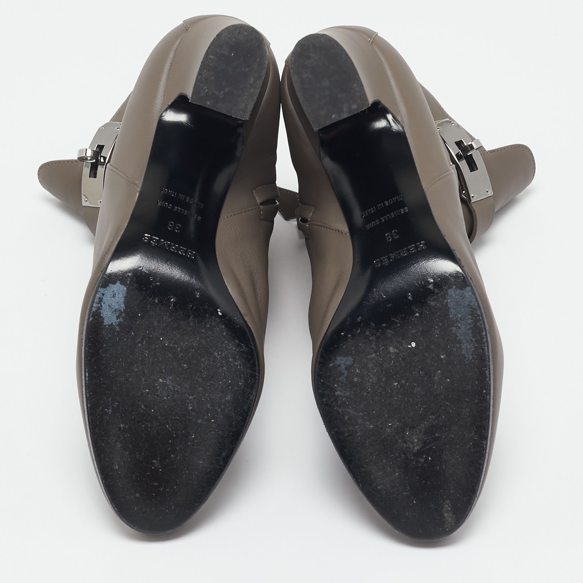 Hermès Grey Leather Joueuse Ankle Length Boots Size 38 