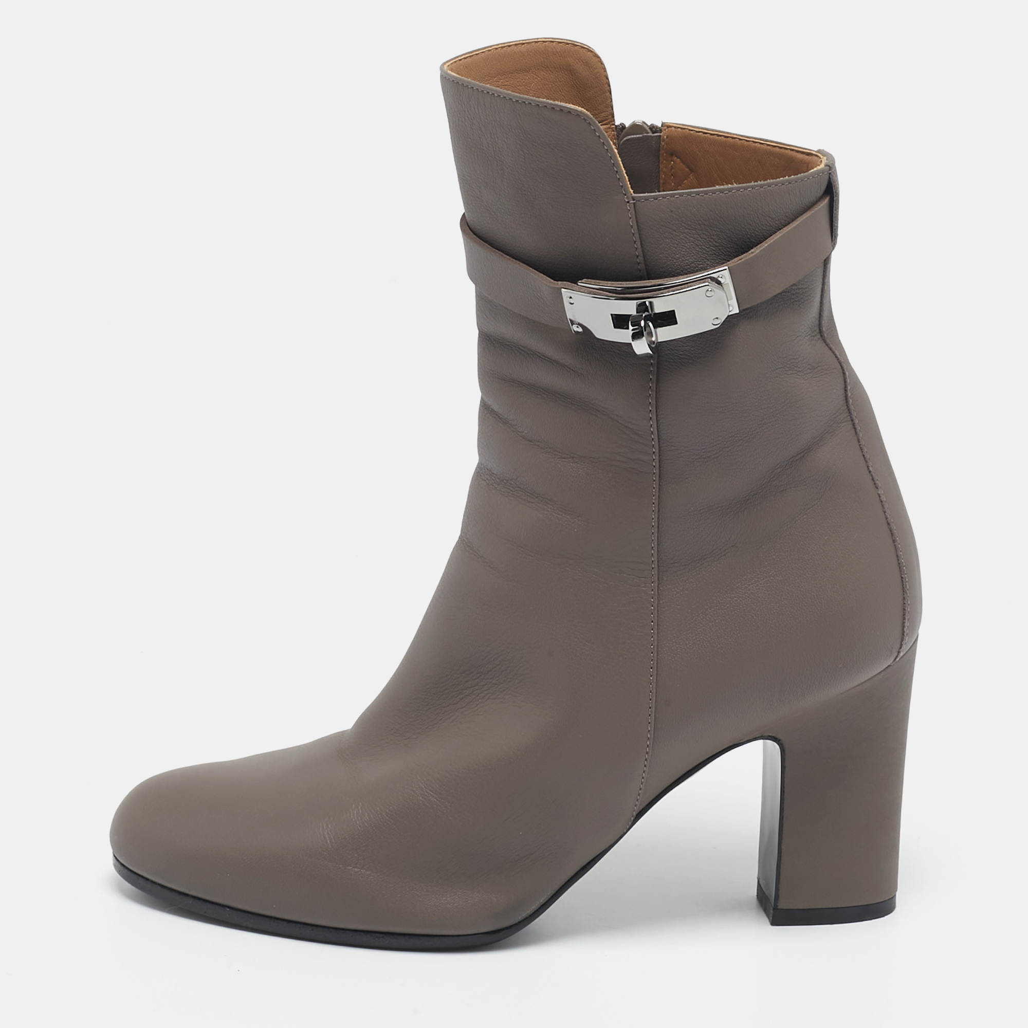 

Hermès Grey Leather Joueuse Ankle Length Boots Size