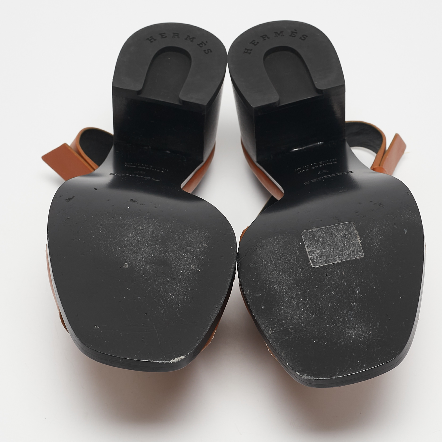 Hermes Tan Leather Elbe Slingback Sandals Size 37 