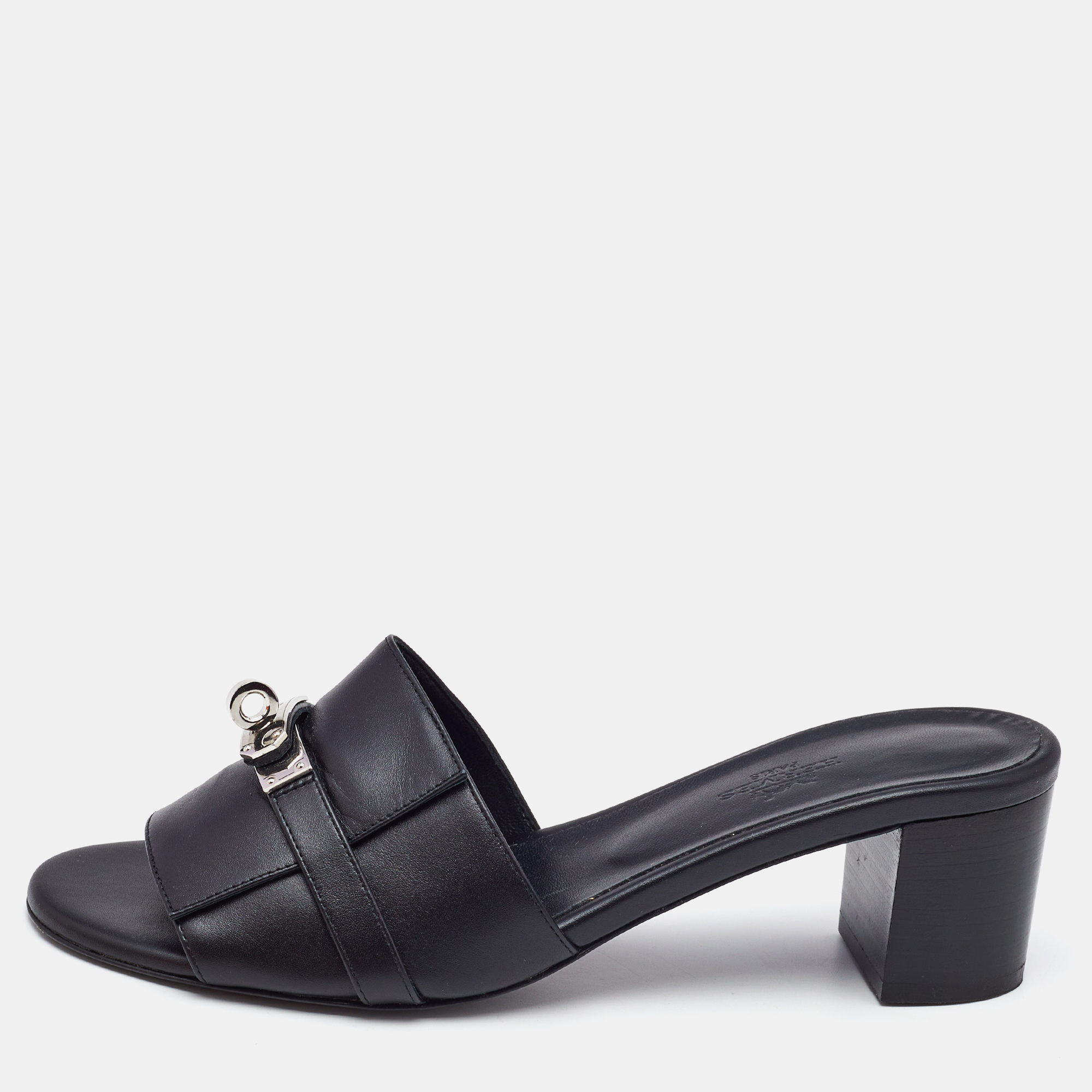 

Hermes Black Leather Gigi Slide Sandals Size