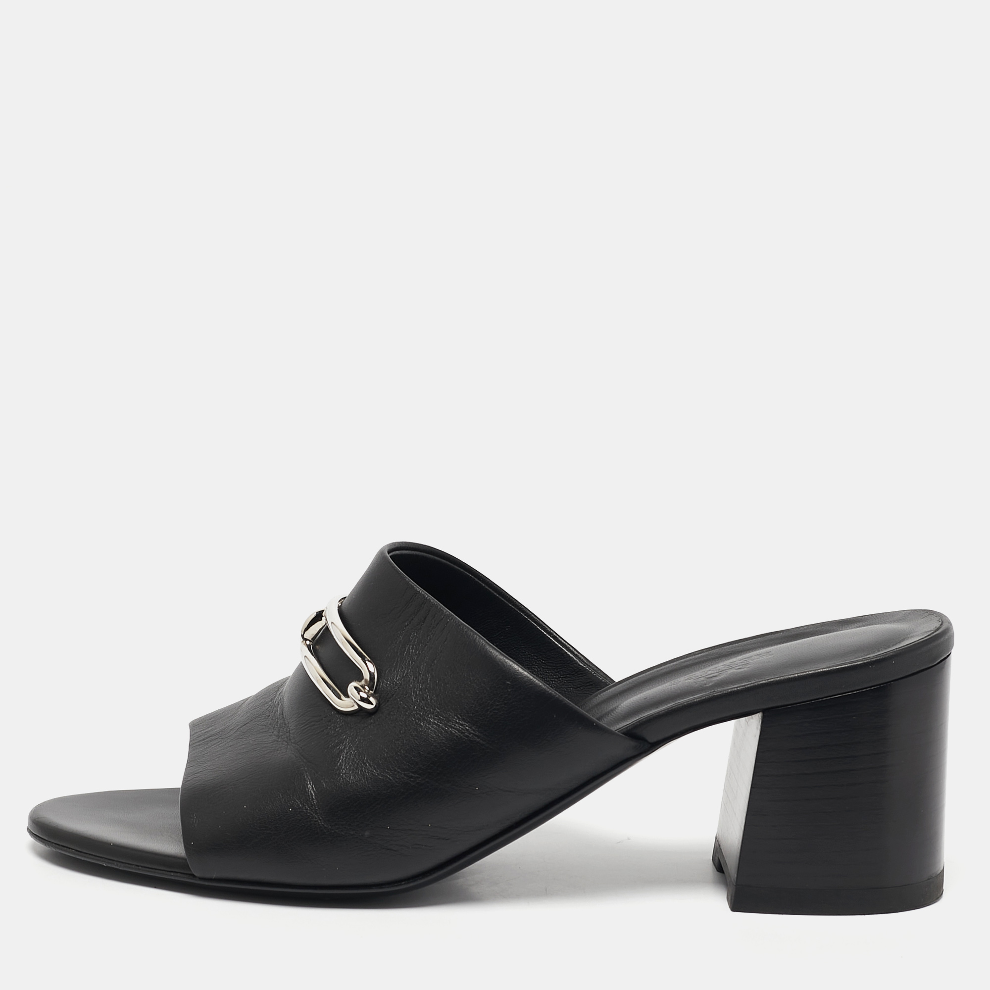 

Hermes Black Leather Camilla Slide Sandals Size