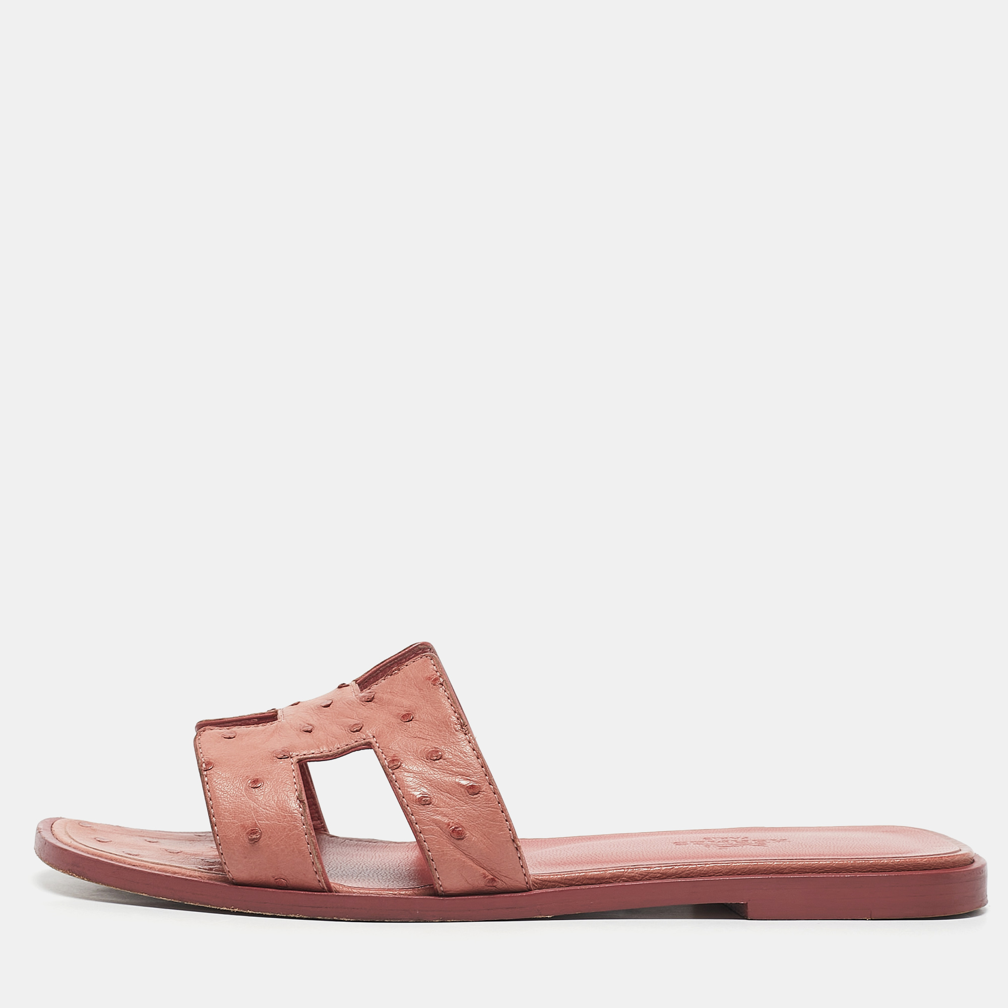 

Hermes Dusty Pink Ostrich Oran Flat Slides Size