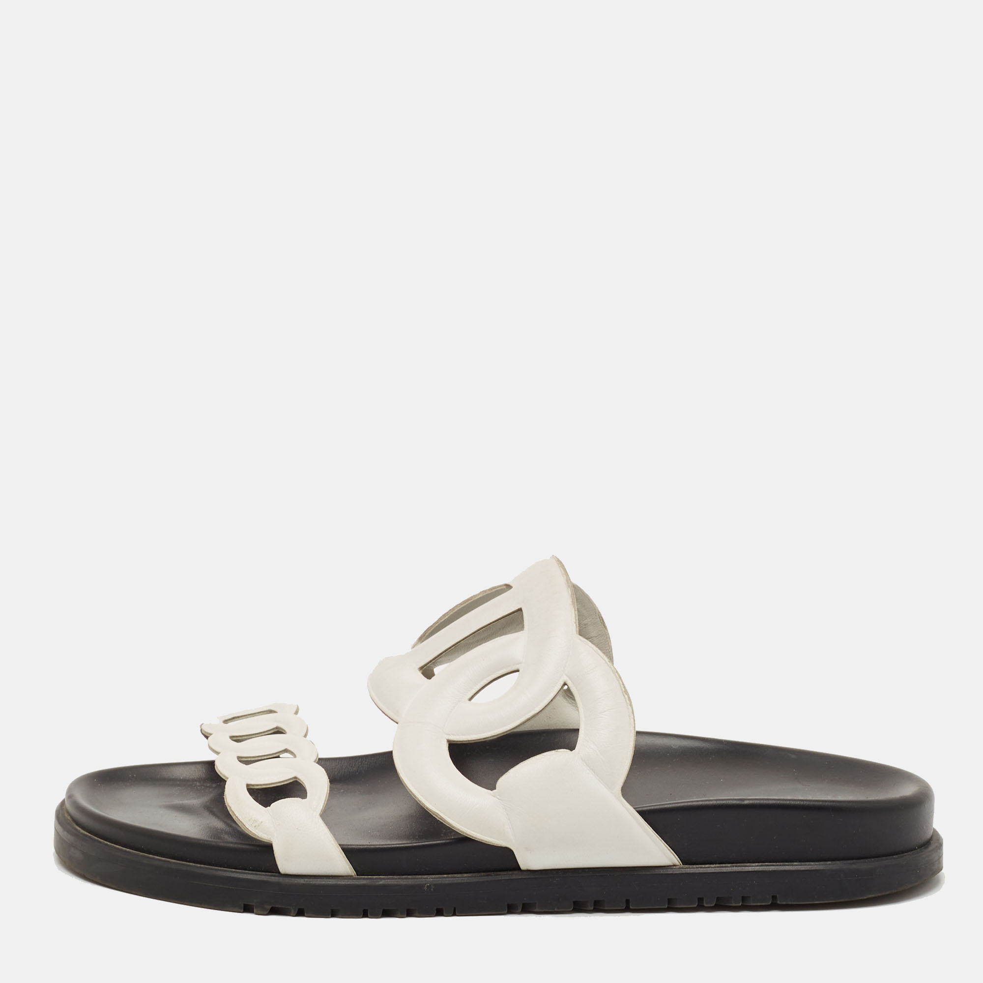 

Hermes White Leather Extra Flat Sandals Size