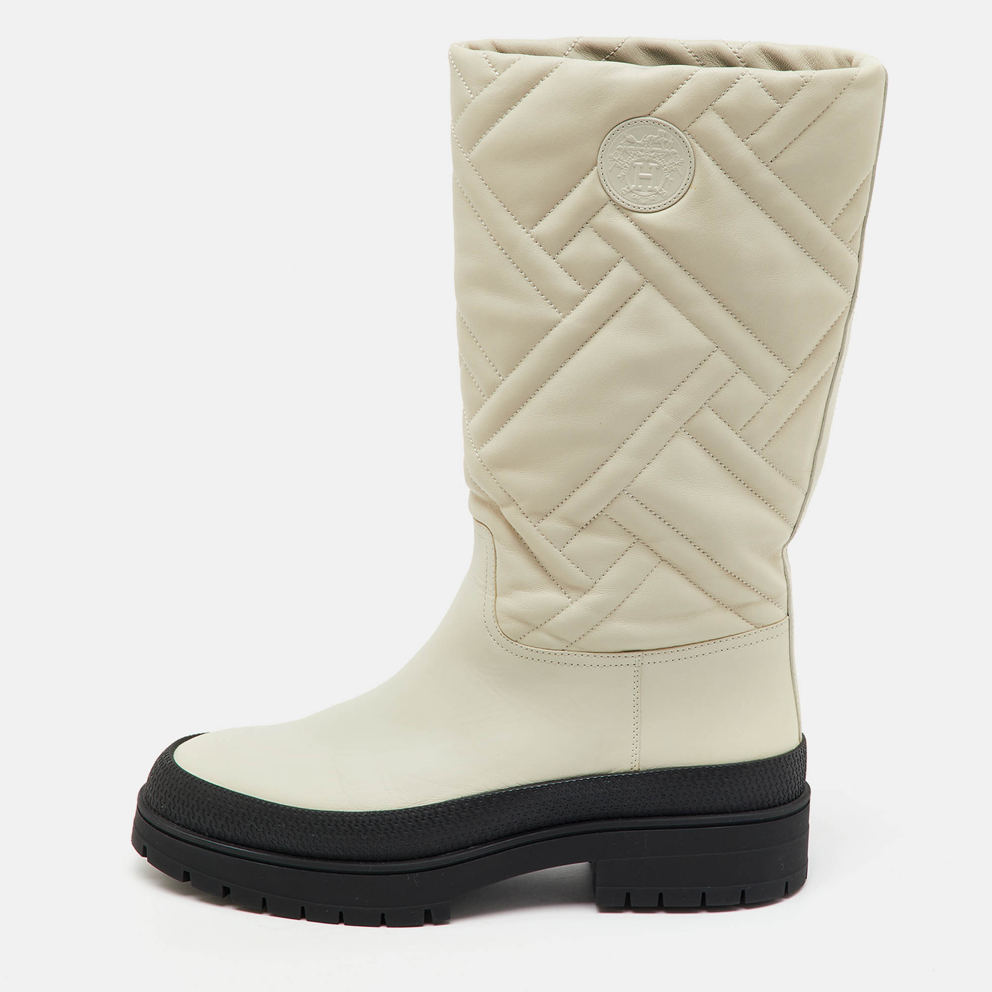 

Hermes Off White Leather Fuji Calf Length Boots Size