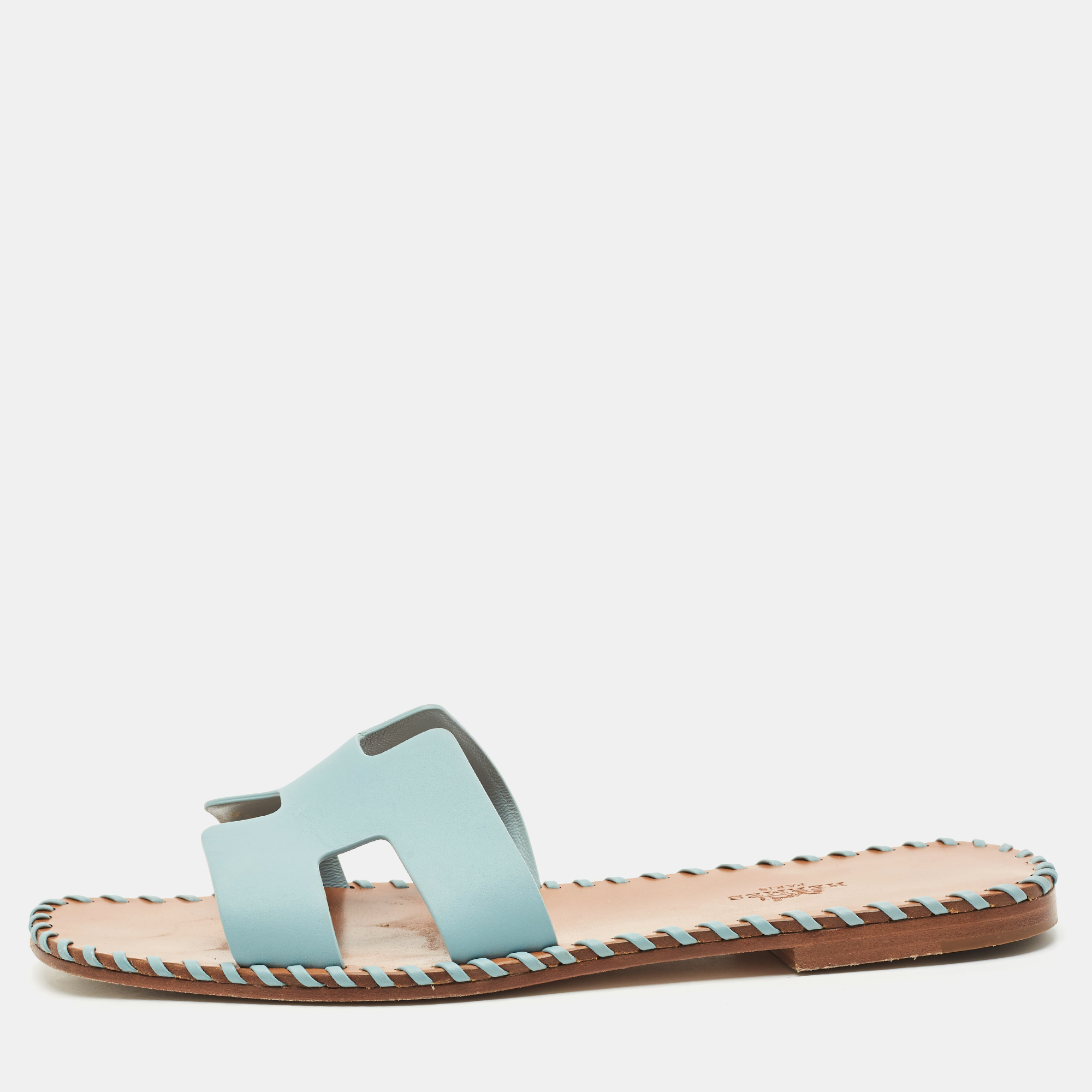 

Hermes Blue Leather Oran Flat Slide Sandals Size