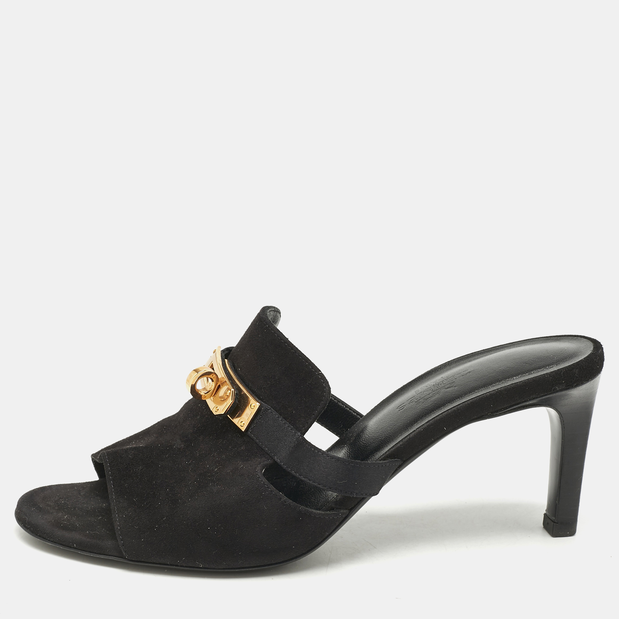

Hermes Black Suede Cute Mule Sandals Size