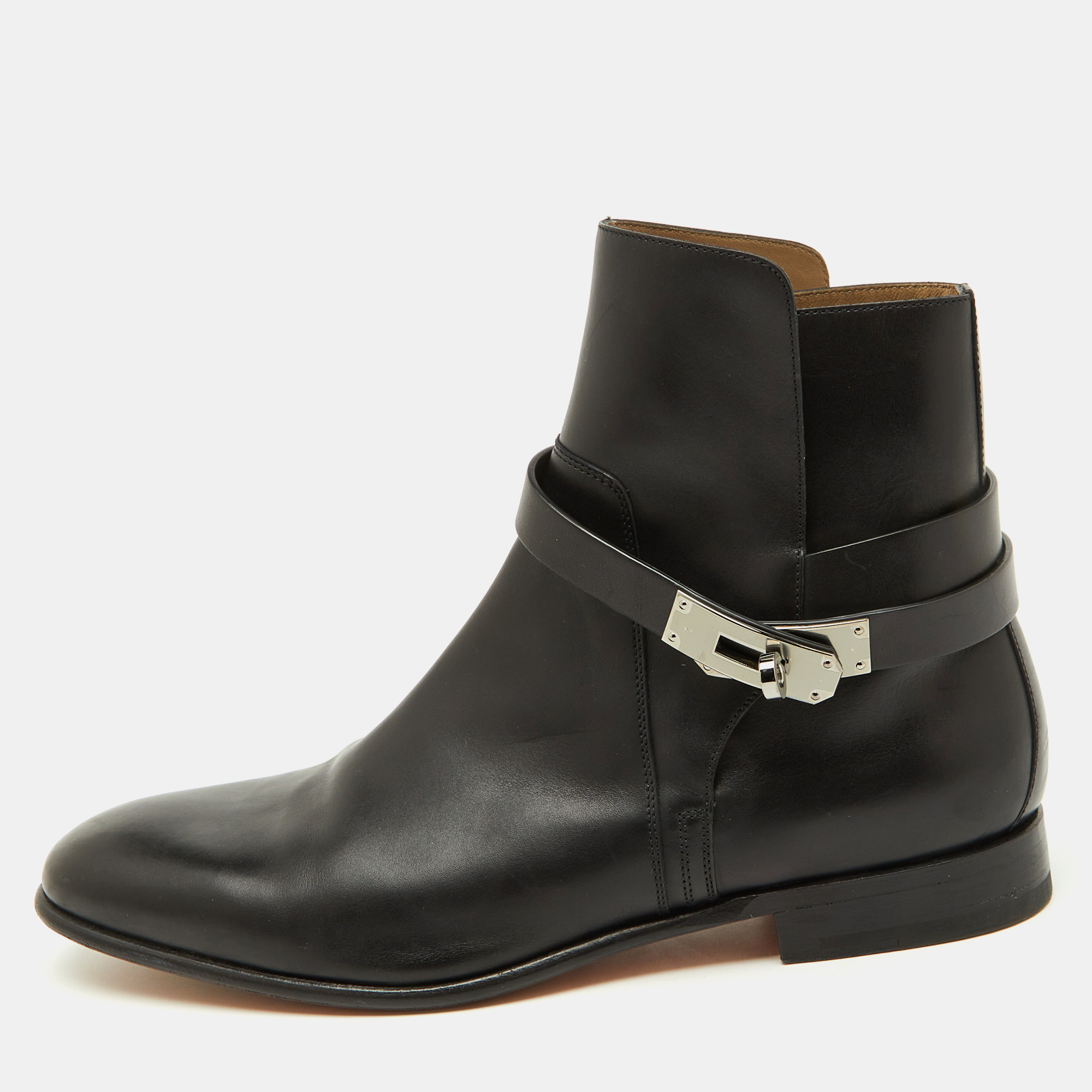 

Hermes Black Leather Jeff Ankle Length Boots Size
