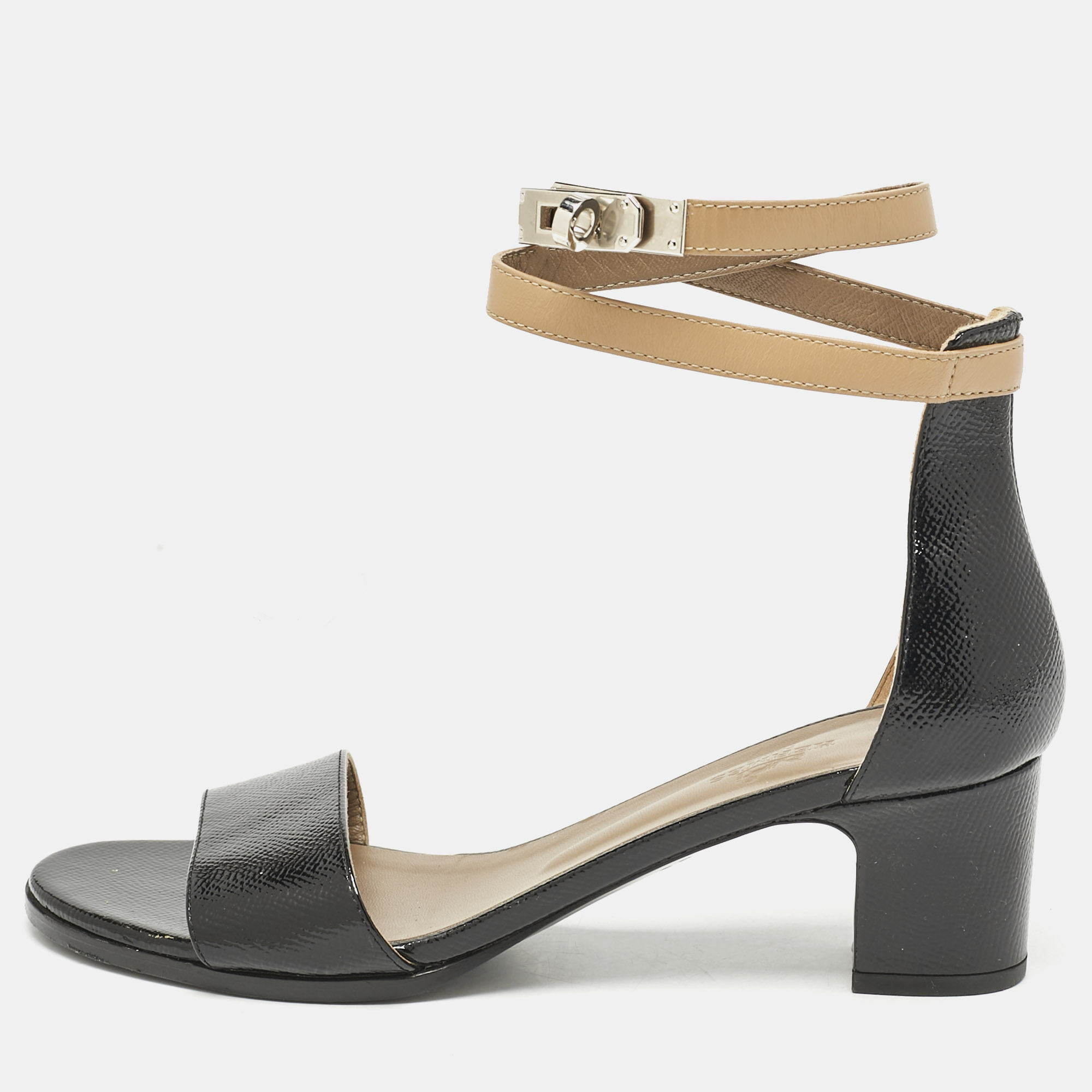 

Hermes Black Leather Manege Ankle Strap Sandals Size