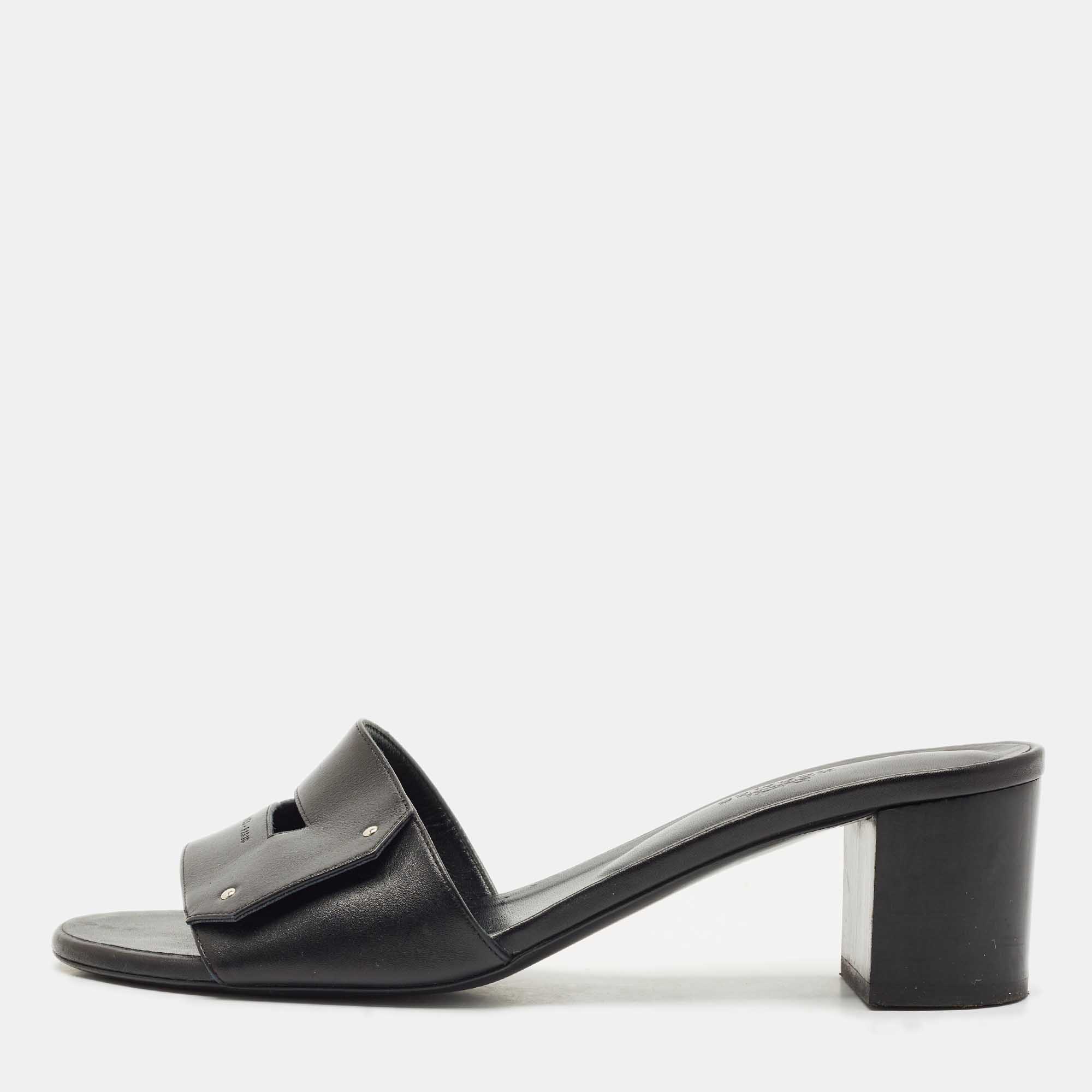 

Hermes Black Leather View Slide Sandals Size