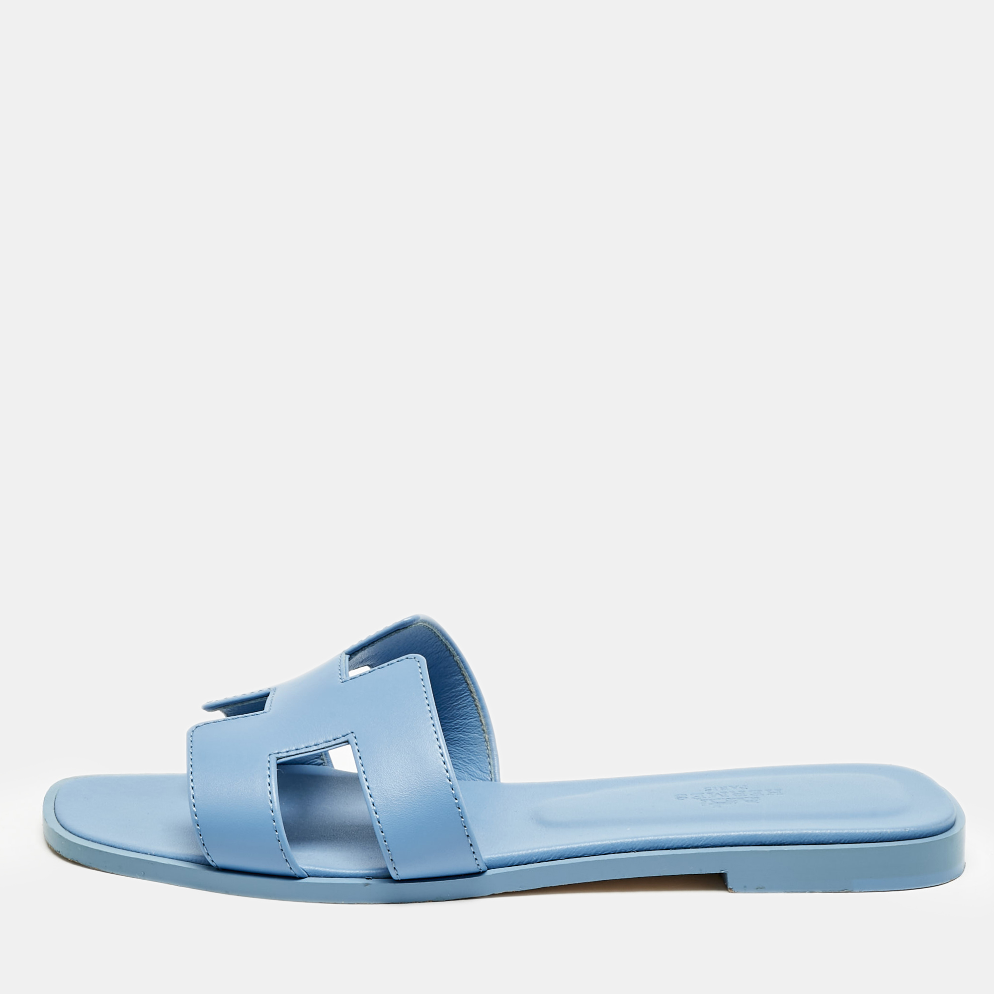 

Hermes Blue Leather Oran Flat Slide Sandals Size