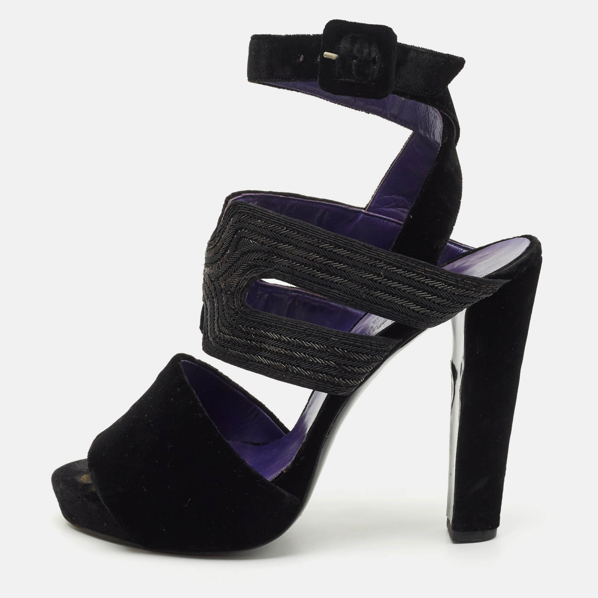 

Hermes Black Velvet Platform Ankle Strap Sandals Size