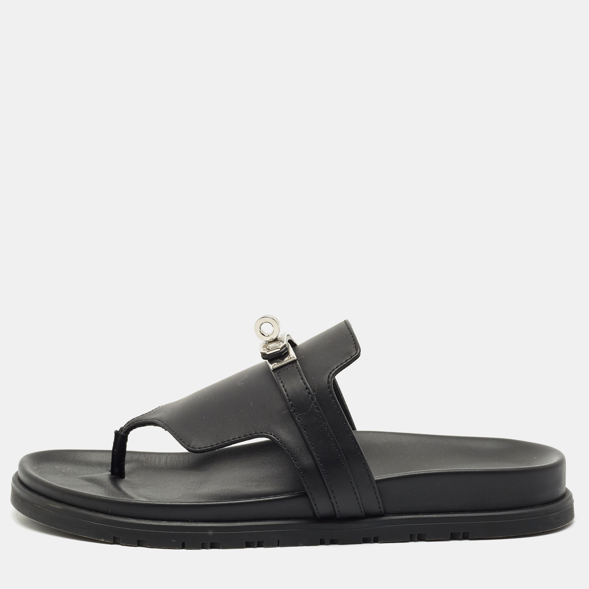 

Hermes Black Leather Empire Sandals Size