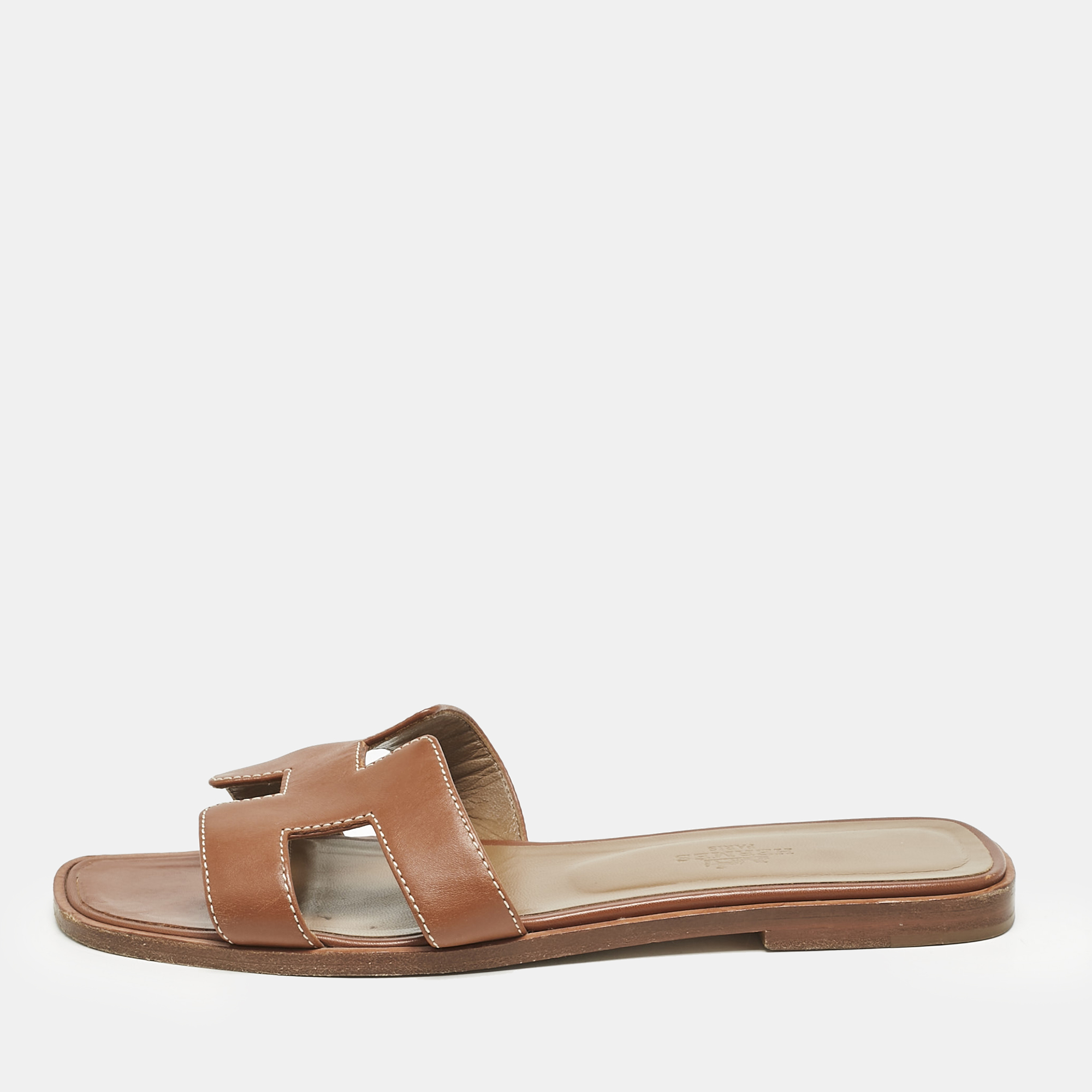 

Hermes Brown Leather Oran Sandals Size