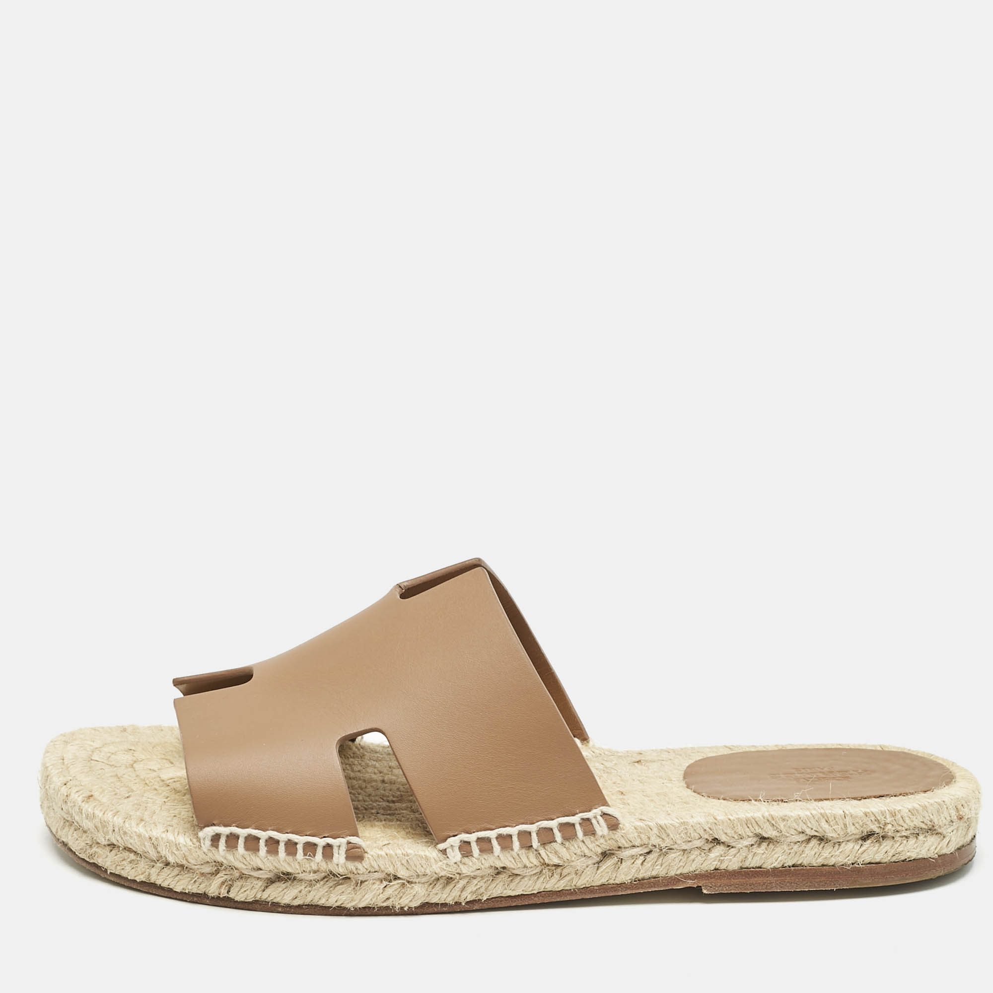

Hermes Brown Leather Antigua Espadrille Flat Sandals Size