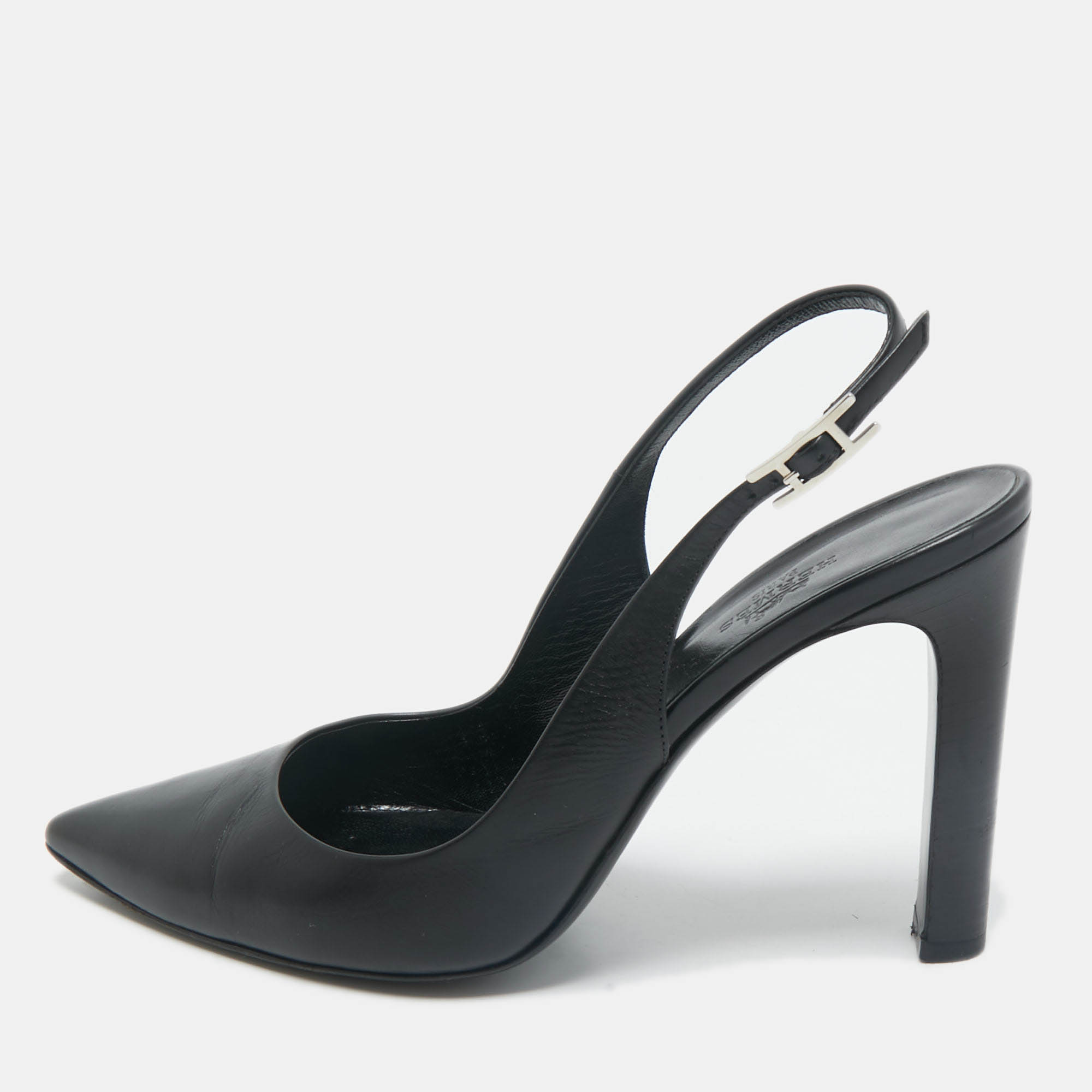 

Hermes Black Leather Pointed Toe Slingback Pumps Size