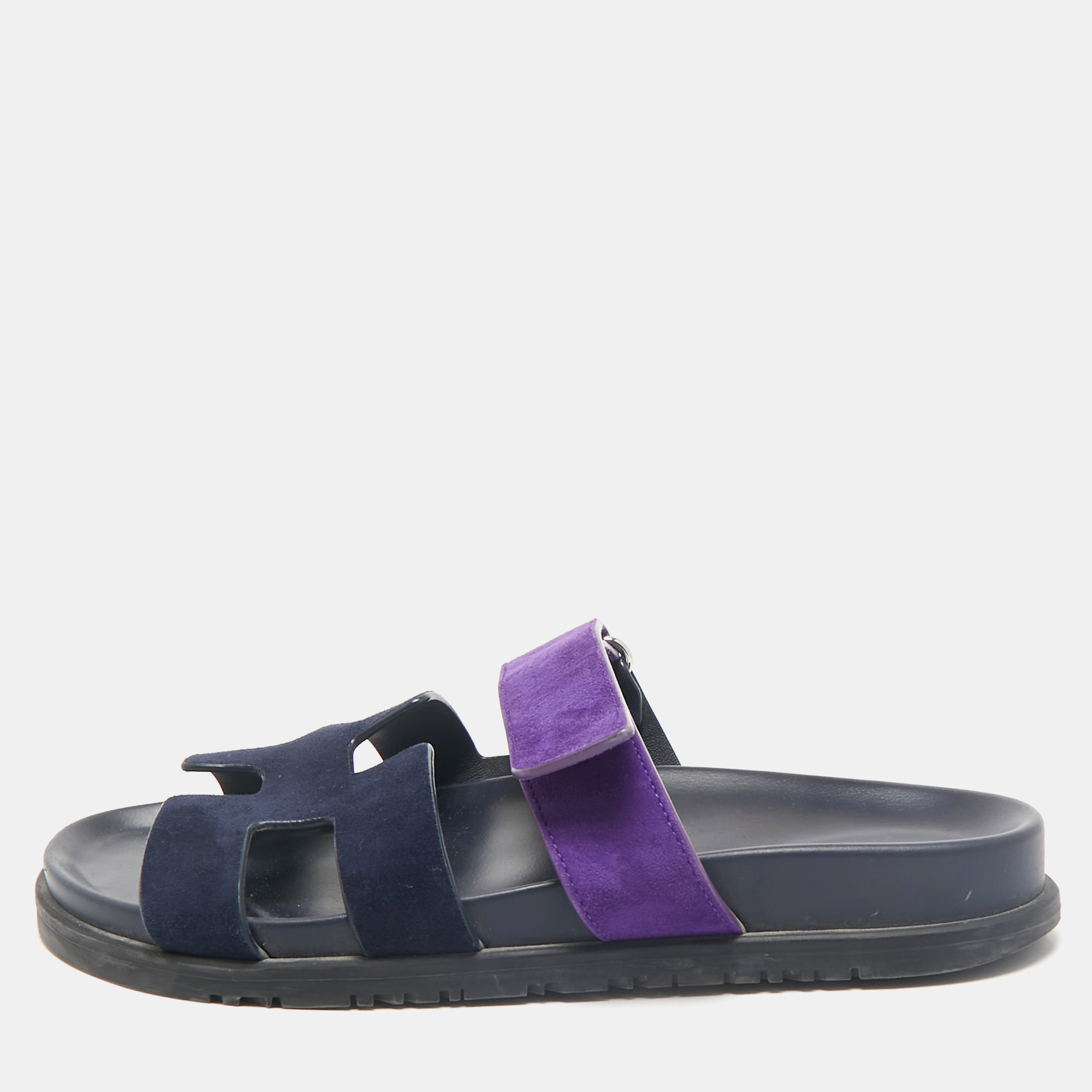

Hermes Navy Blue/Purple Suede Chypre Sandals Size