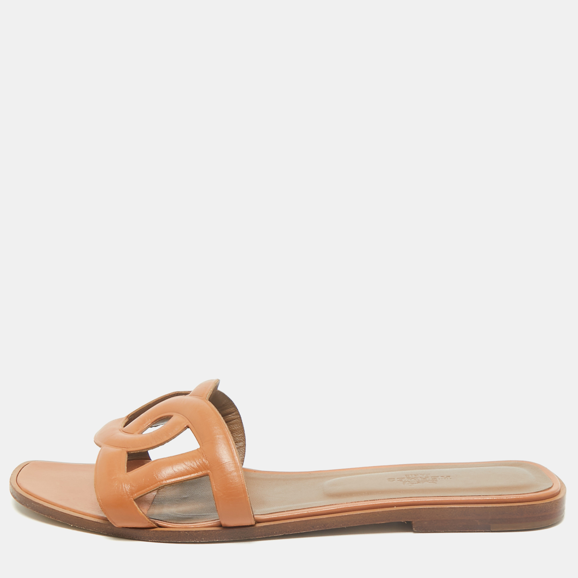 

Hermes Brown Leather Aloha Sandals Size
