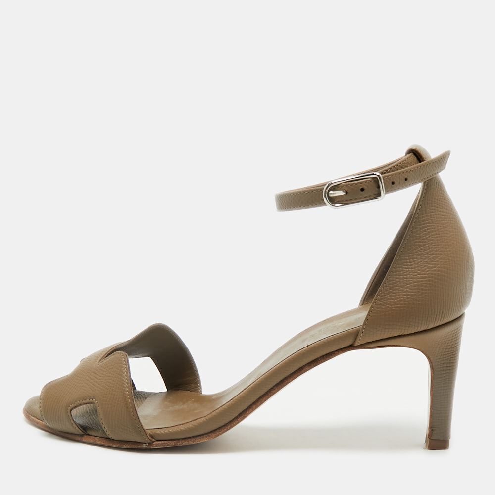 

Hermes Taupe Brown Leather Premiere Ankle Strap Sandals Size