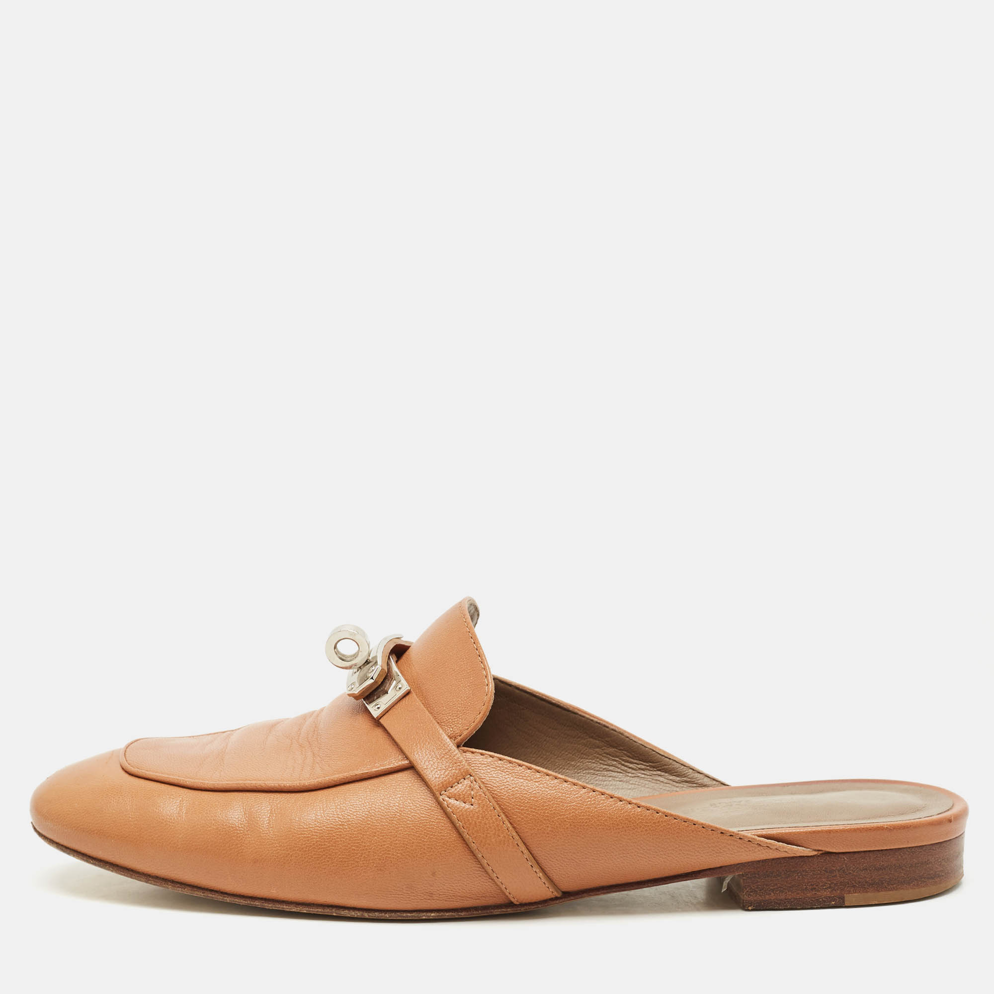 

Hermes Naturel Leather Oz Flat Mules Size, Brown