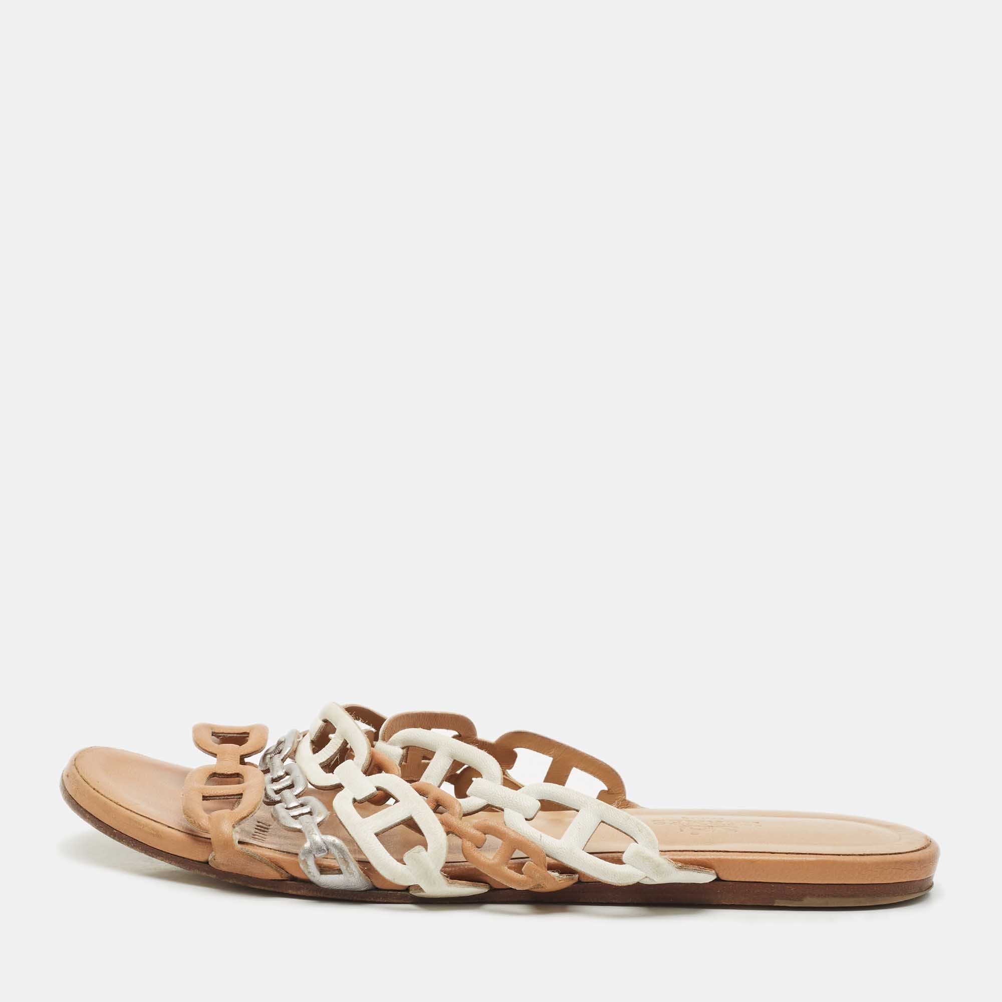 

Hermes Multicolor Leather Chain d'Ancre Flat Sandals Size