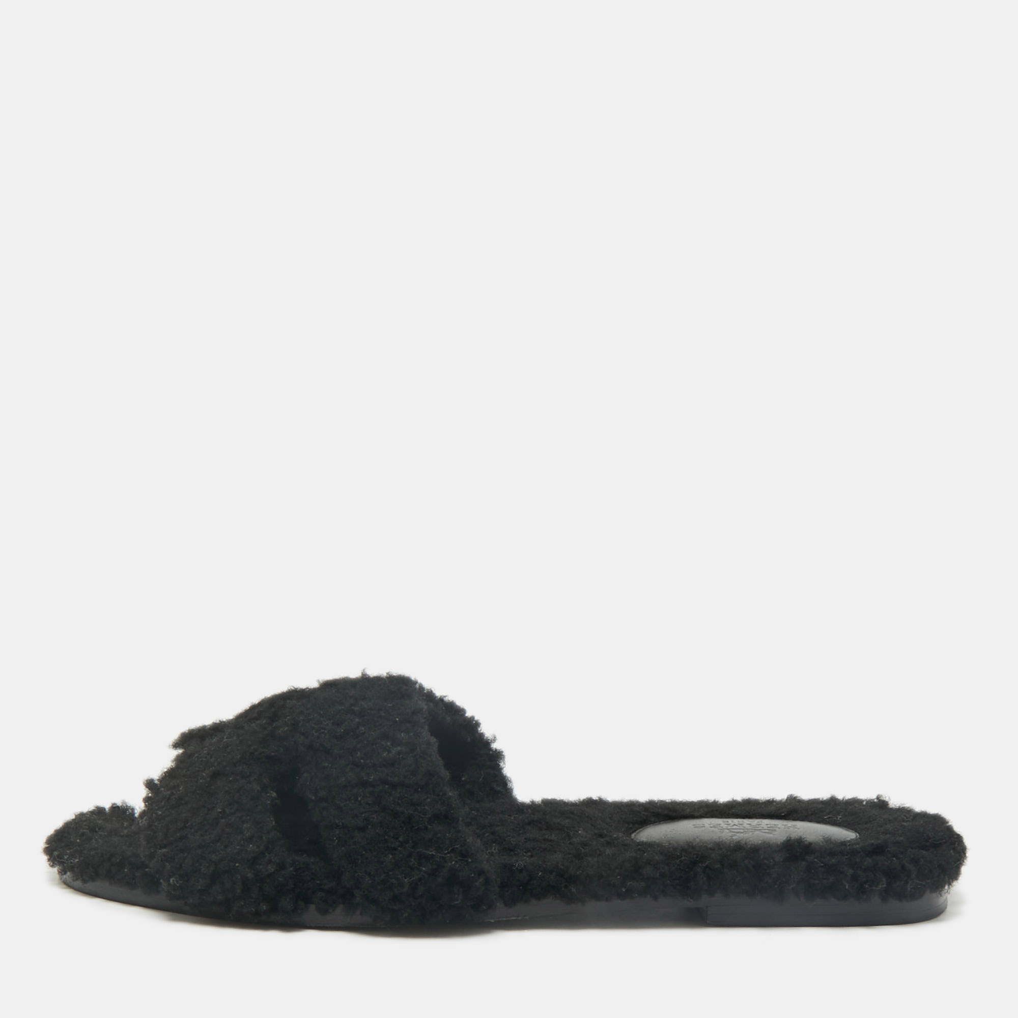 

Hermes Black Shearling Fur Oran Flat Sandals Size
