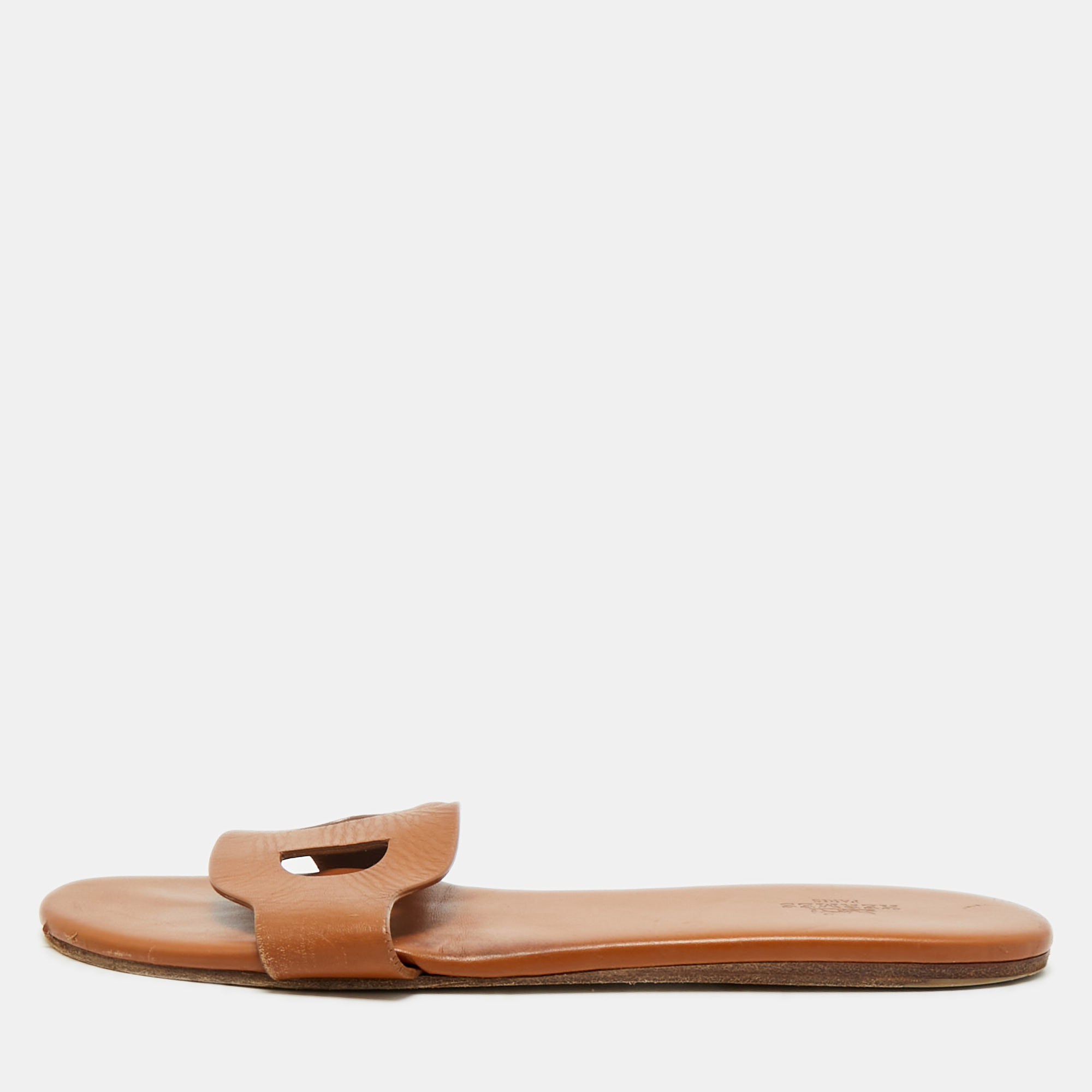 

Hermes Brown Leather Lisboa Flat Sandals Size