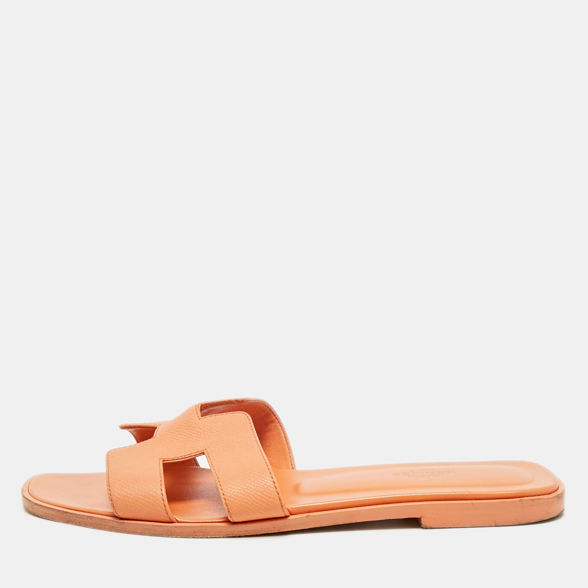 

Hermes Orange Leather Oran Flat Slides Size