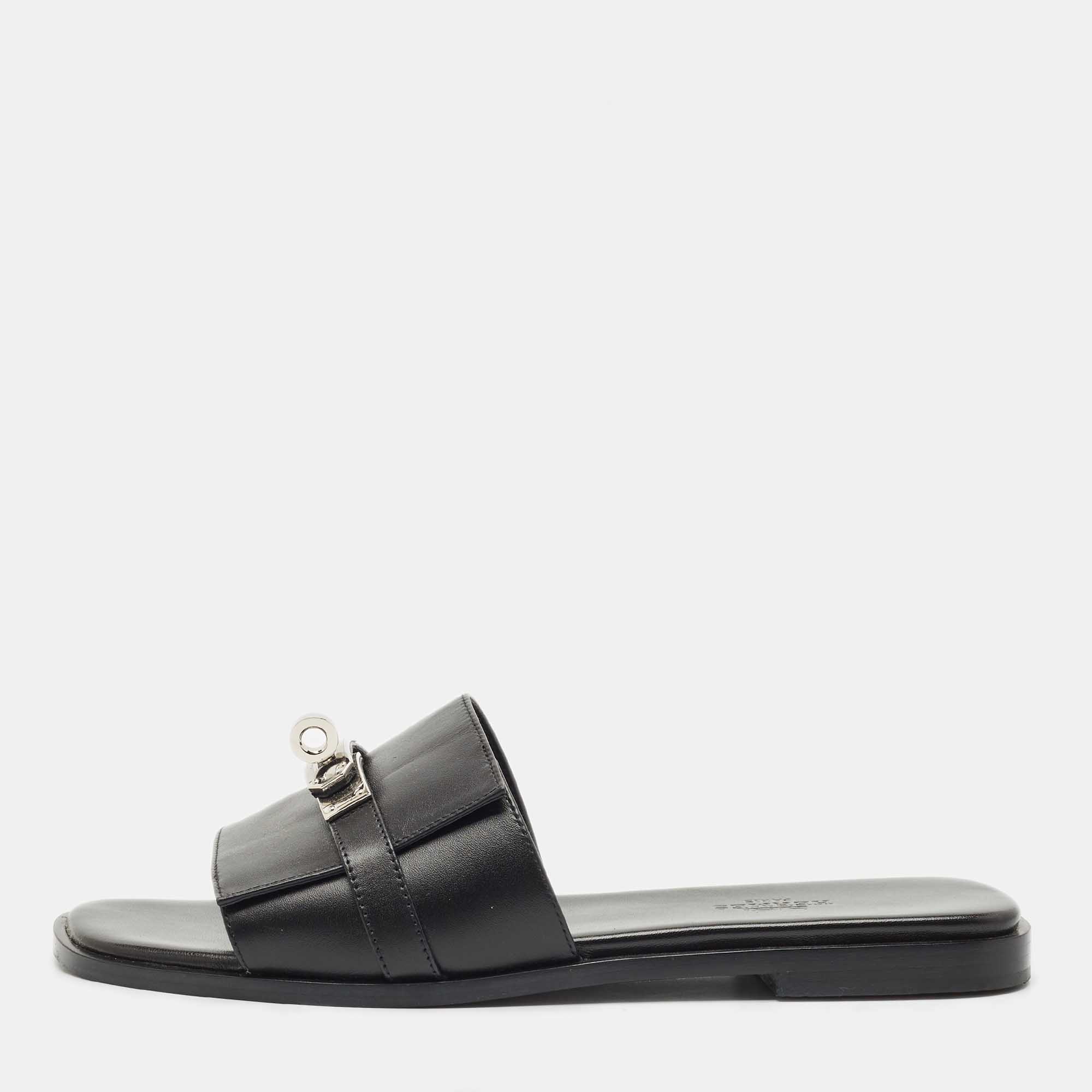

Hermes Black Leather Gabriel Slide Sandals Size
