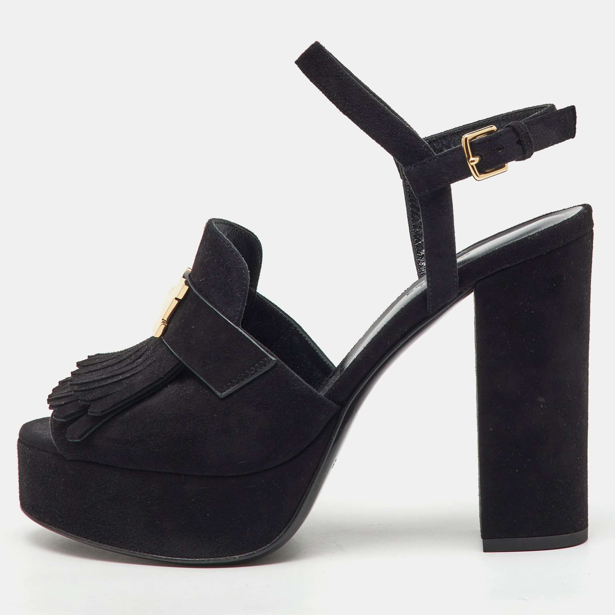 

Hermes Black Suede Anjou Block Heel Platform Ankle Strap Sandals Size