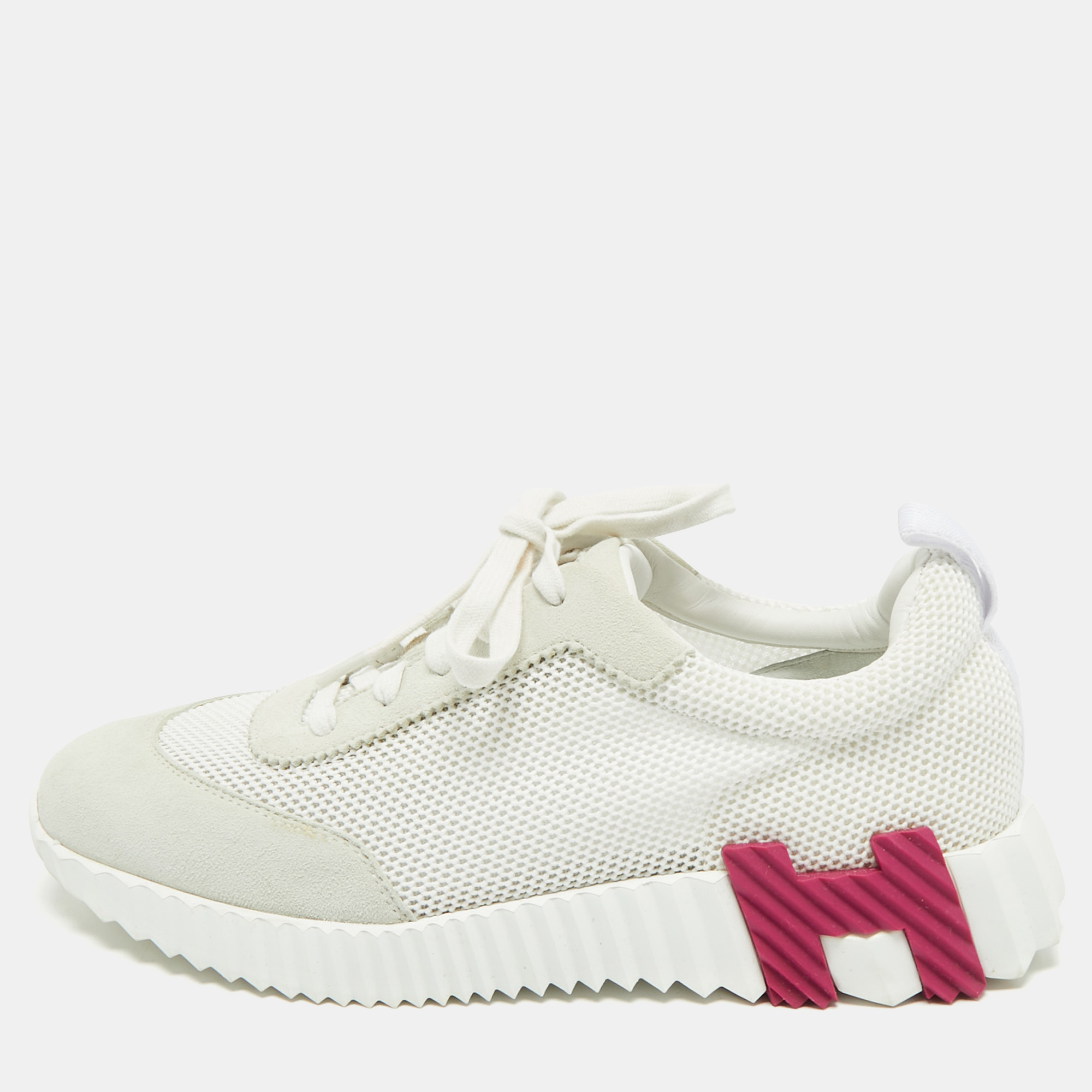 

Hermes White Mesh and Suede Bouncing Sneakers Size