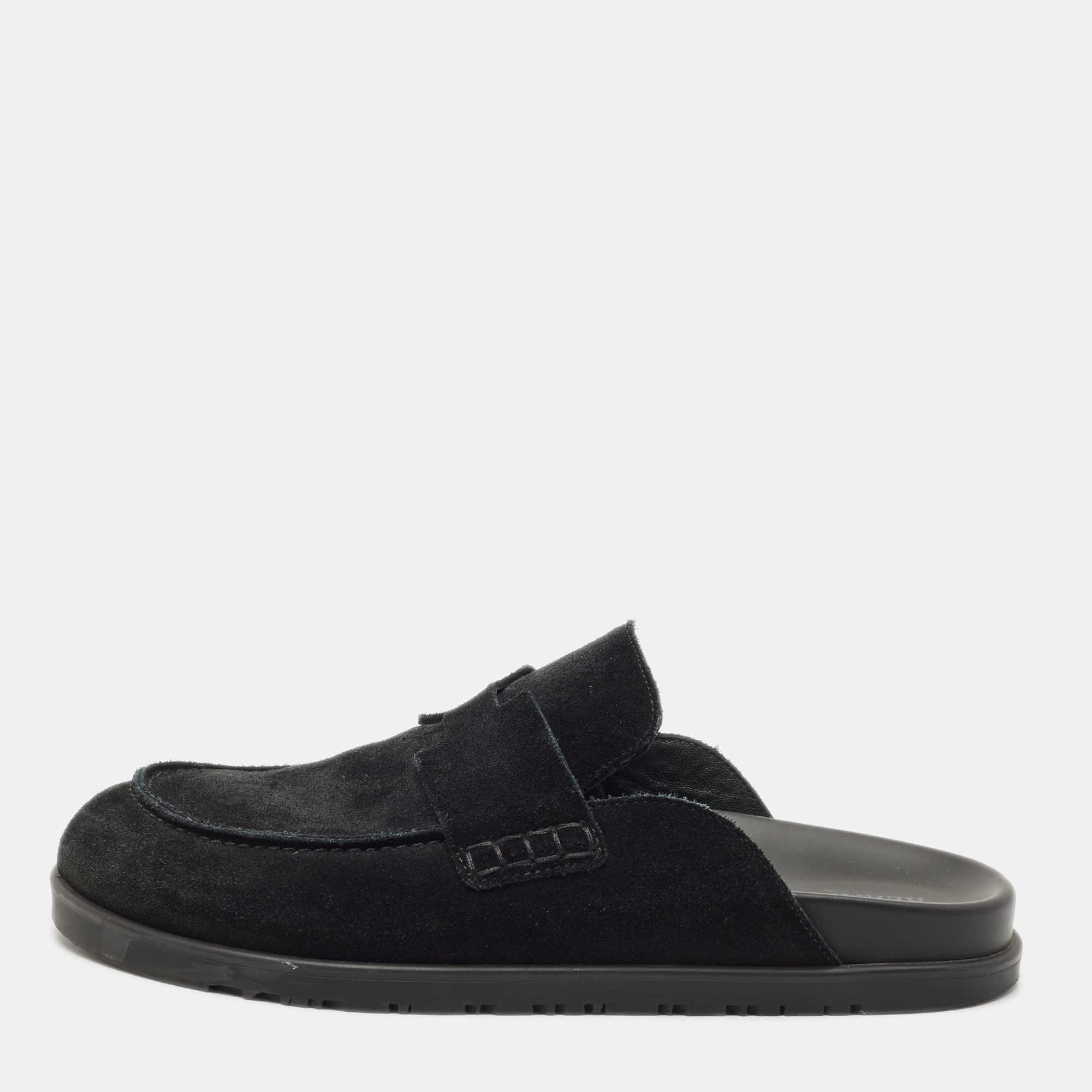 

Hermes Dark Green Suede Go Mules Size