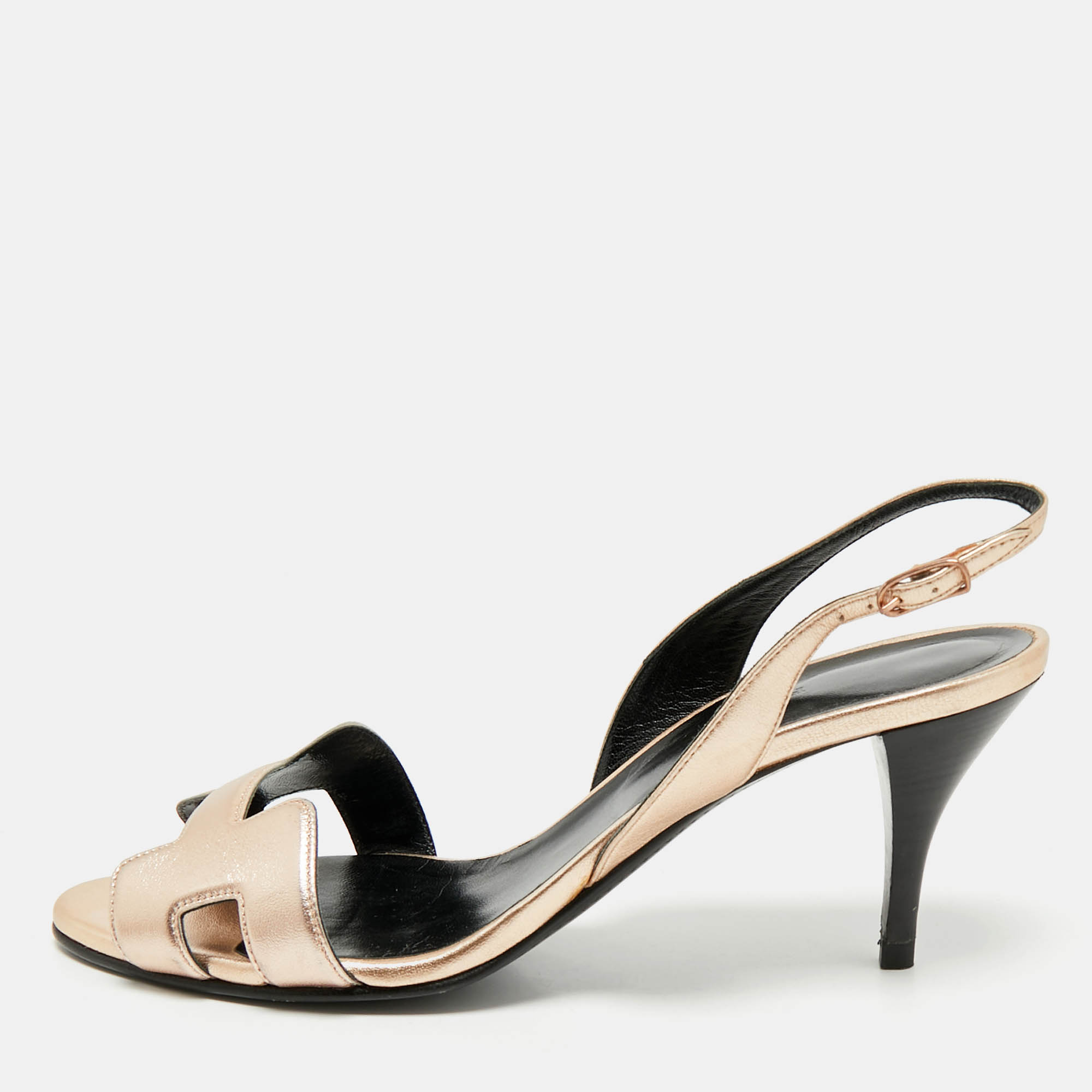 

Hermes Gold Leather Night Slingback Sandals Size