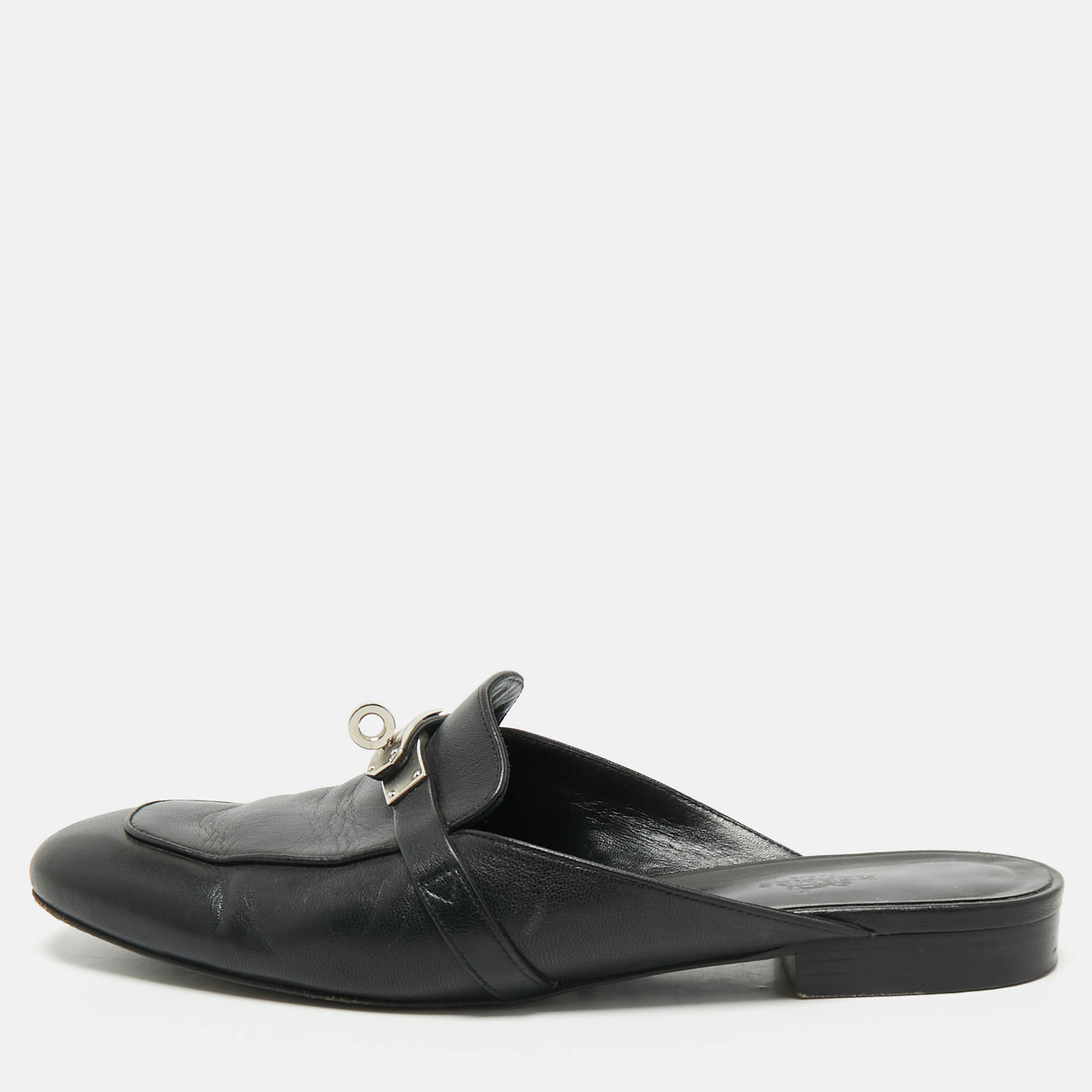 

Hermes Black Leather Oz Flat Mules Size