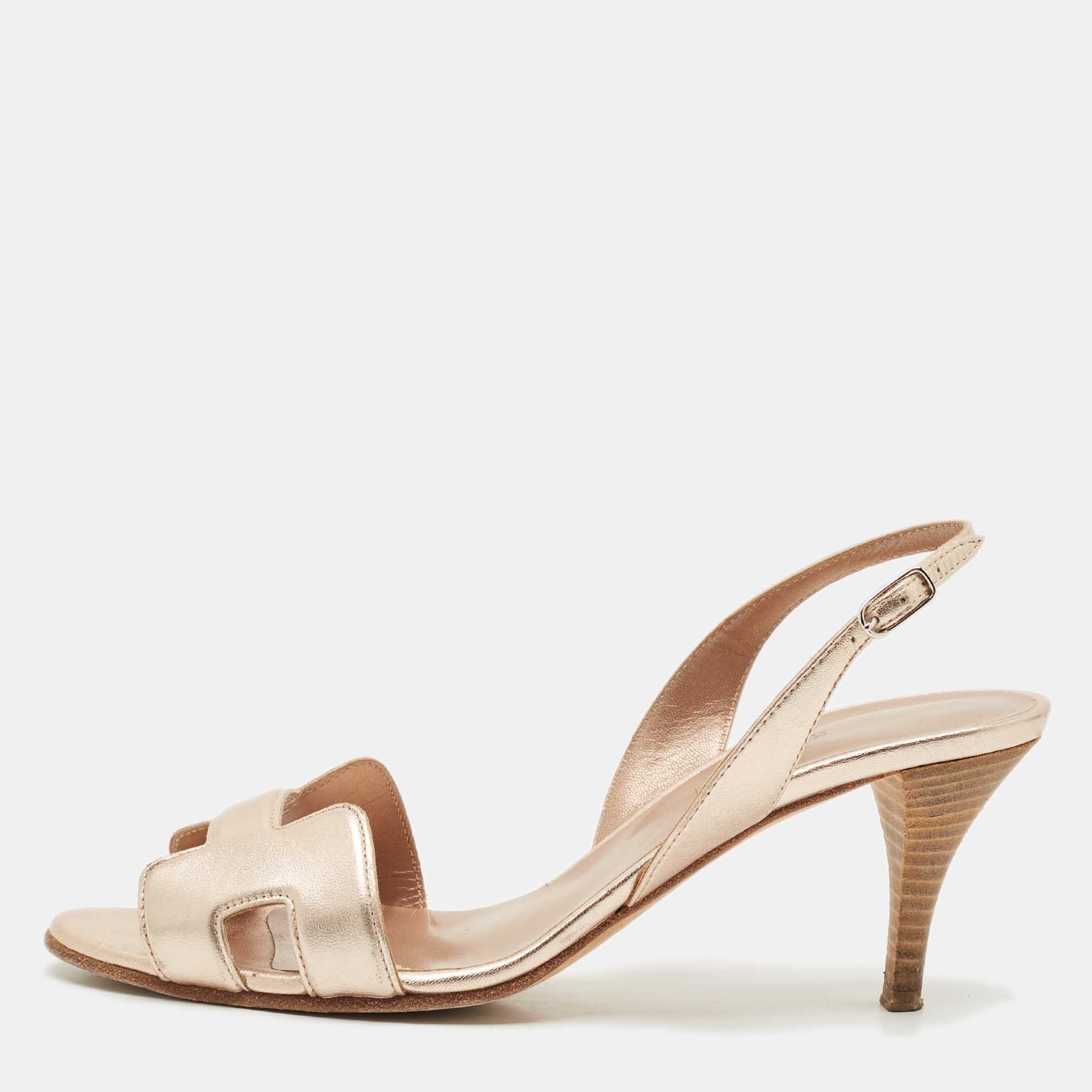 

Hermes Metallic Gold Leather Premiere Ankle Strap Sandals Size