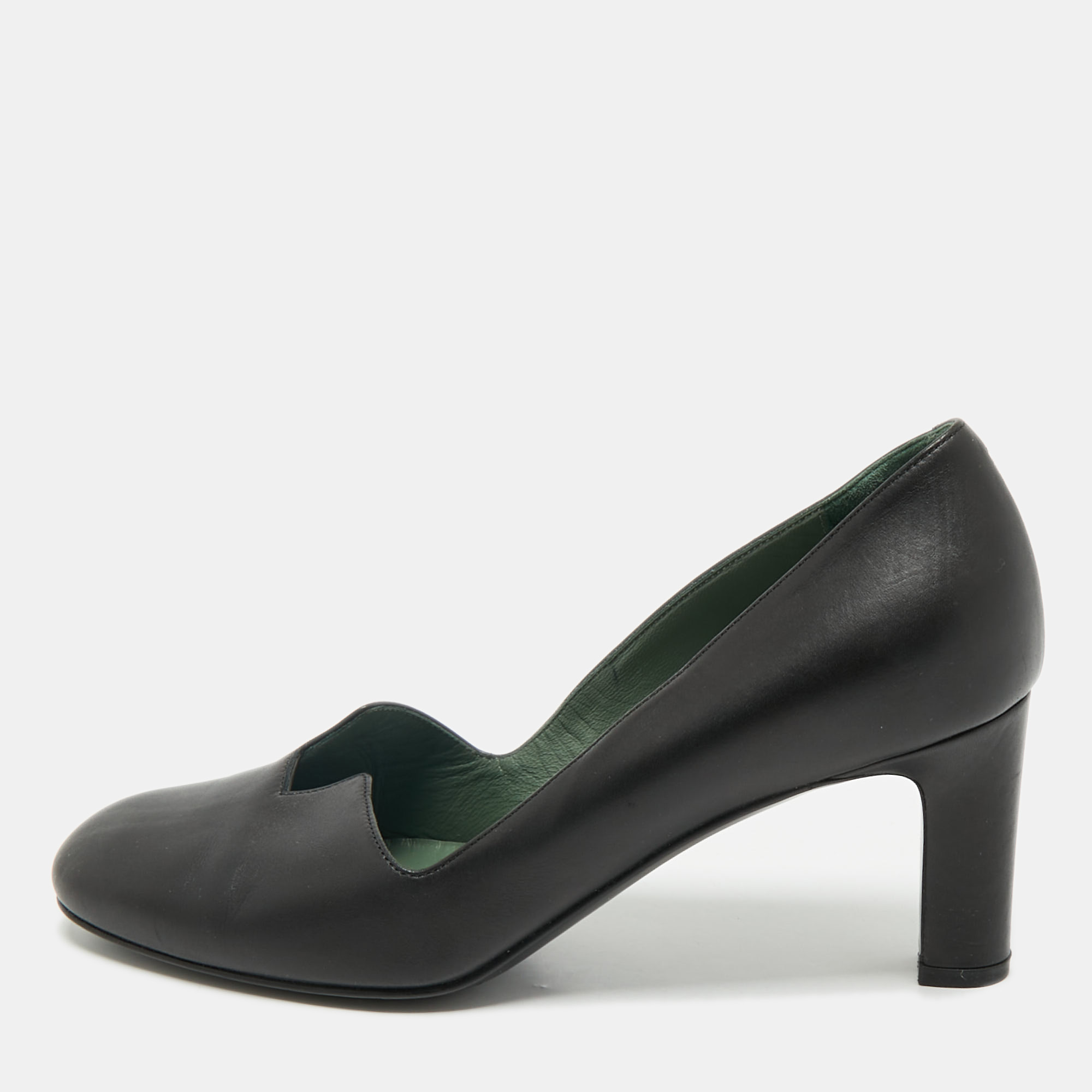 

Hermes Black Leather Block Heel Pumps Size