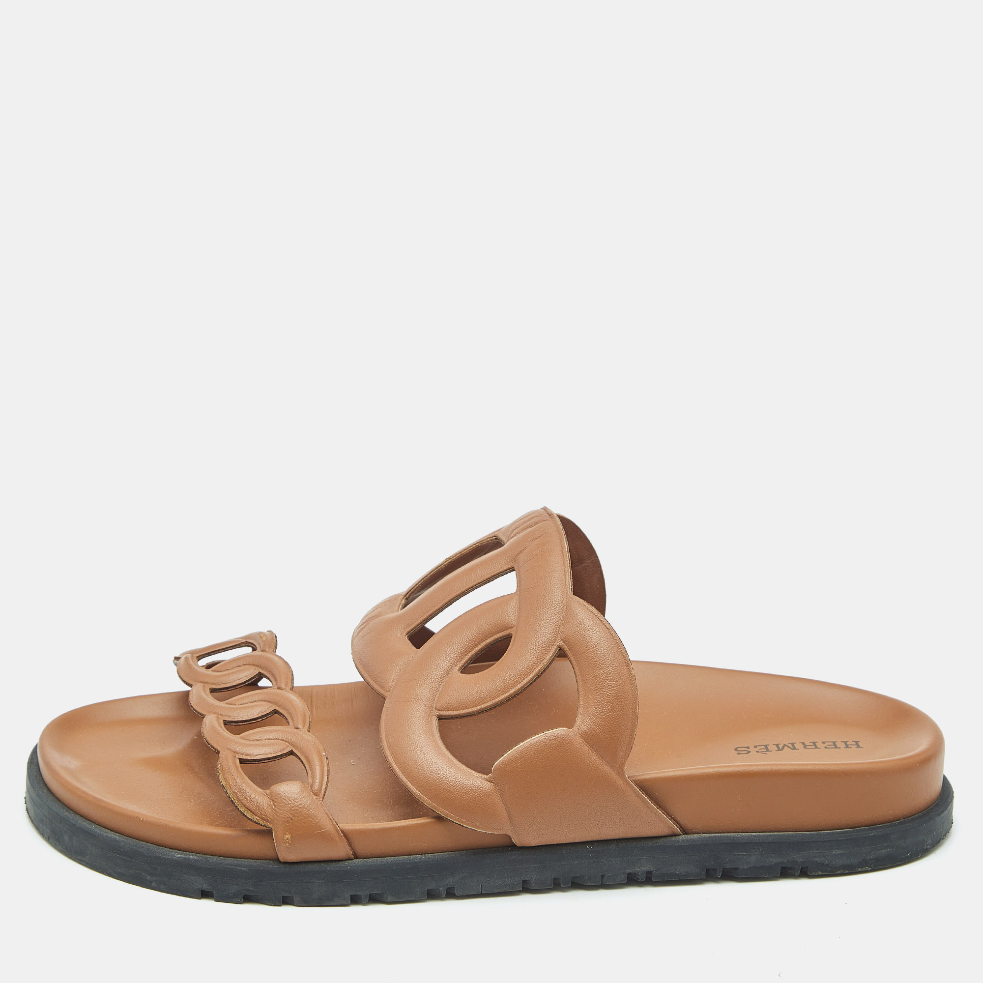 Pre-owned Hermes Brown Leather Extra Sandals Size 37