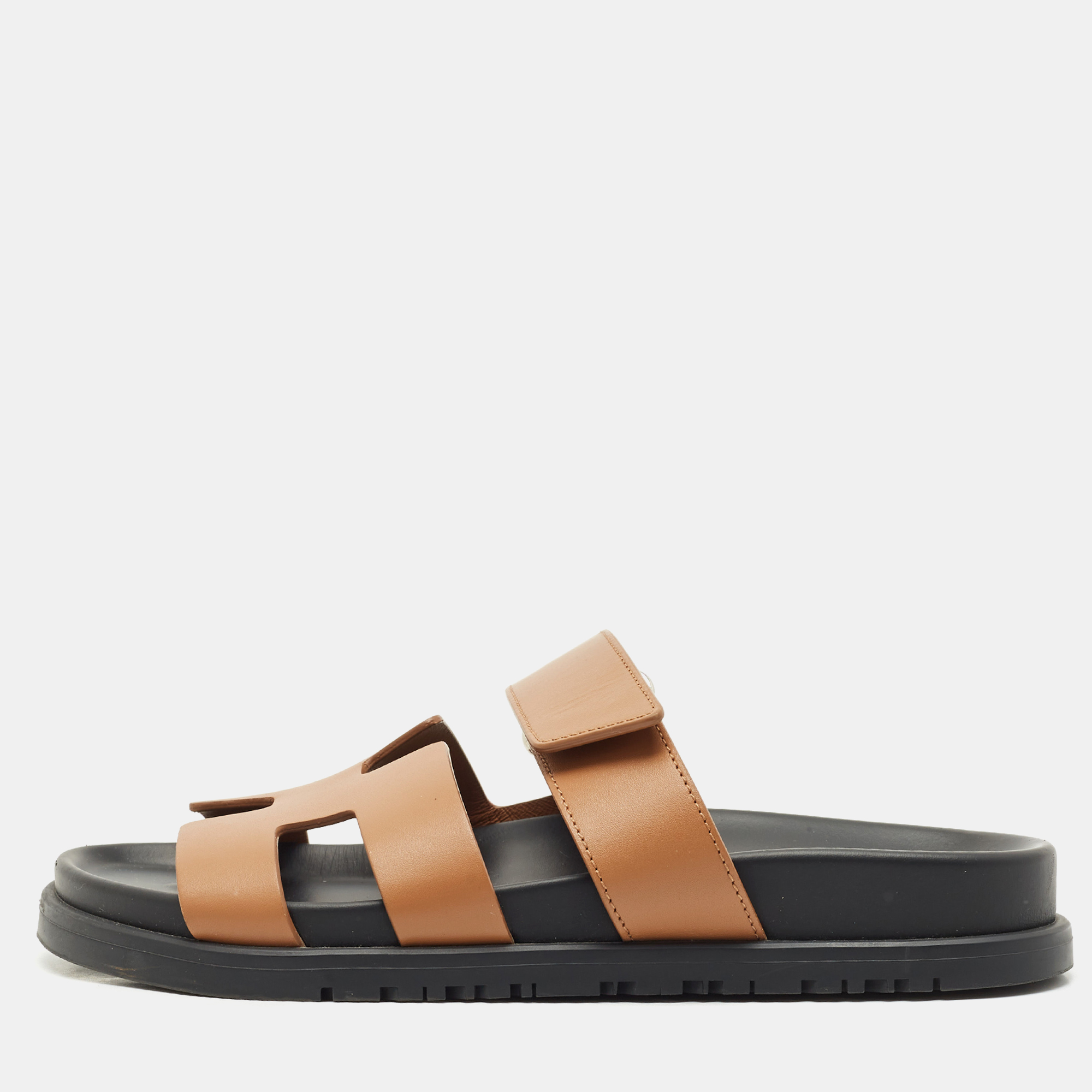 

Hermes Brown Leather Chypre Sandals Size