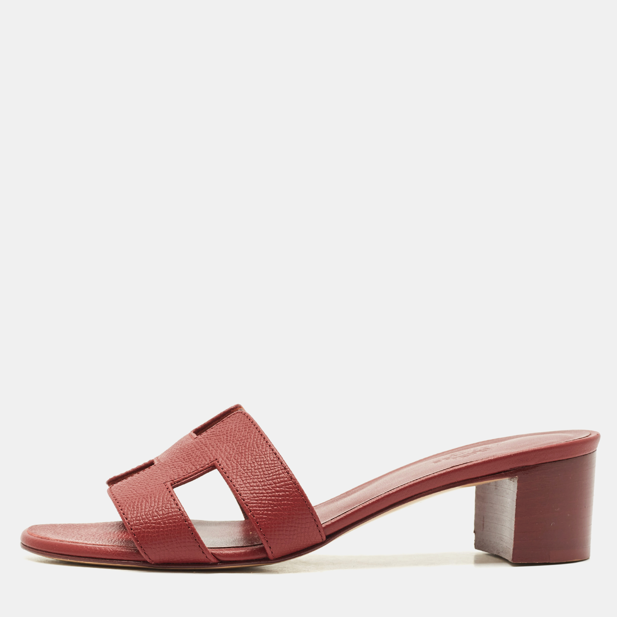 

Hermes Burgundy Leather Oasis Slide Sandals Size