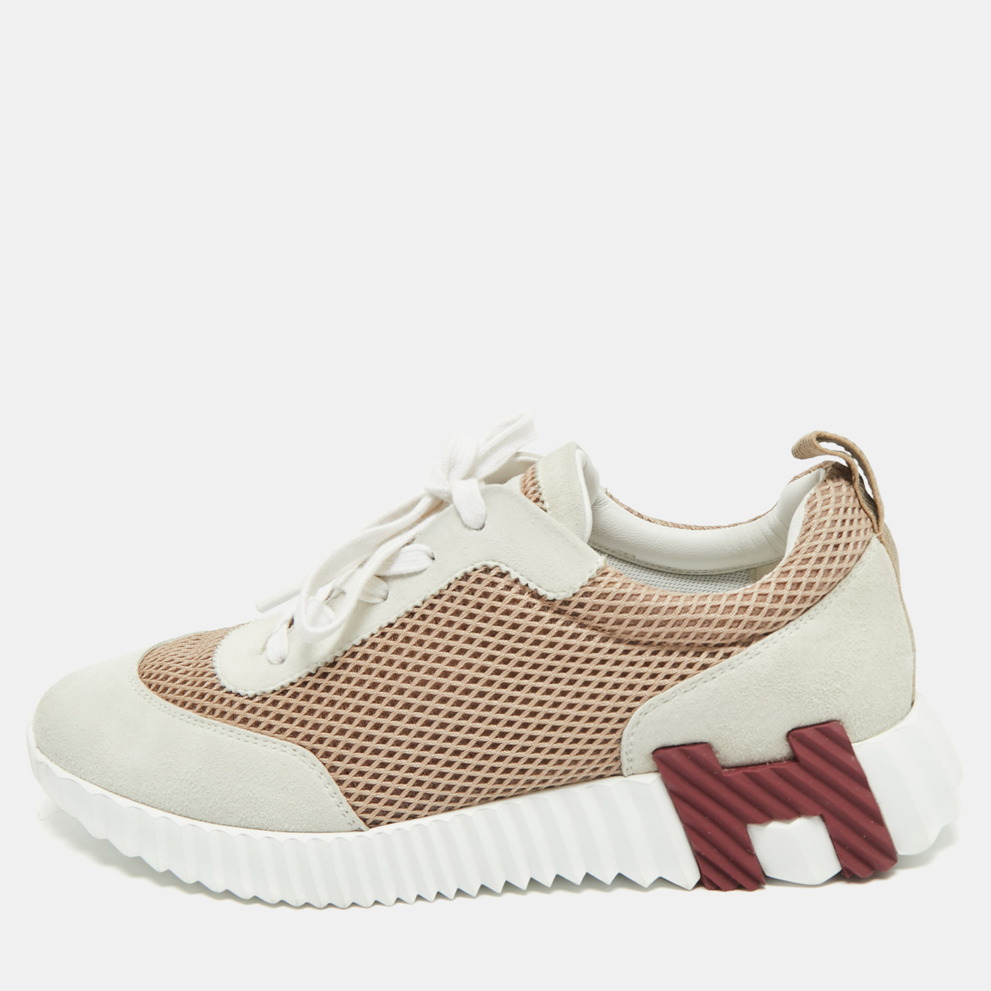 

Hermes Grey/Beige Suede and Mesh Bouncing Sneakers Size