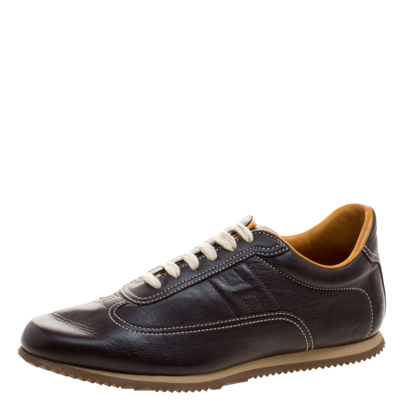 Hermes Dark Brown Leather Lace Up Sneakers Size 36.5