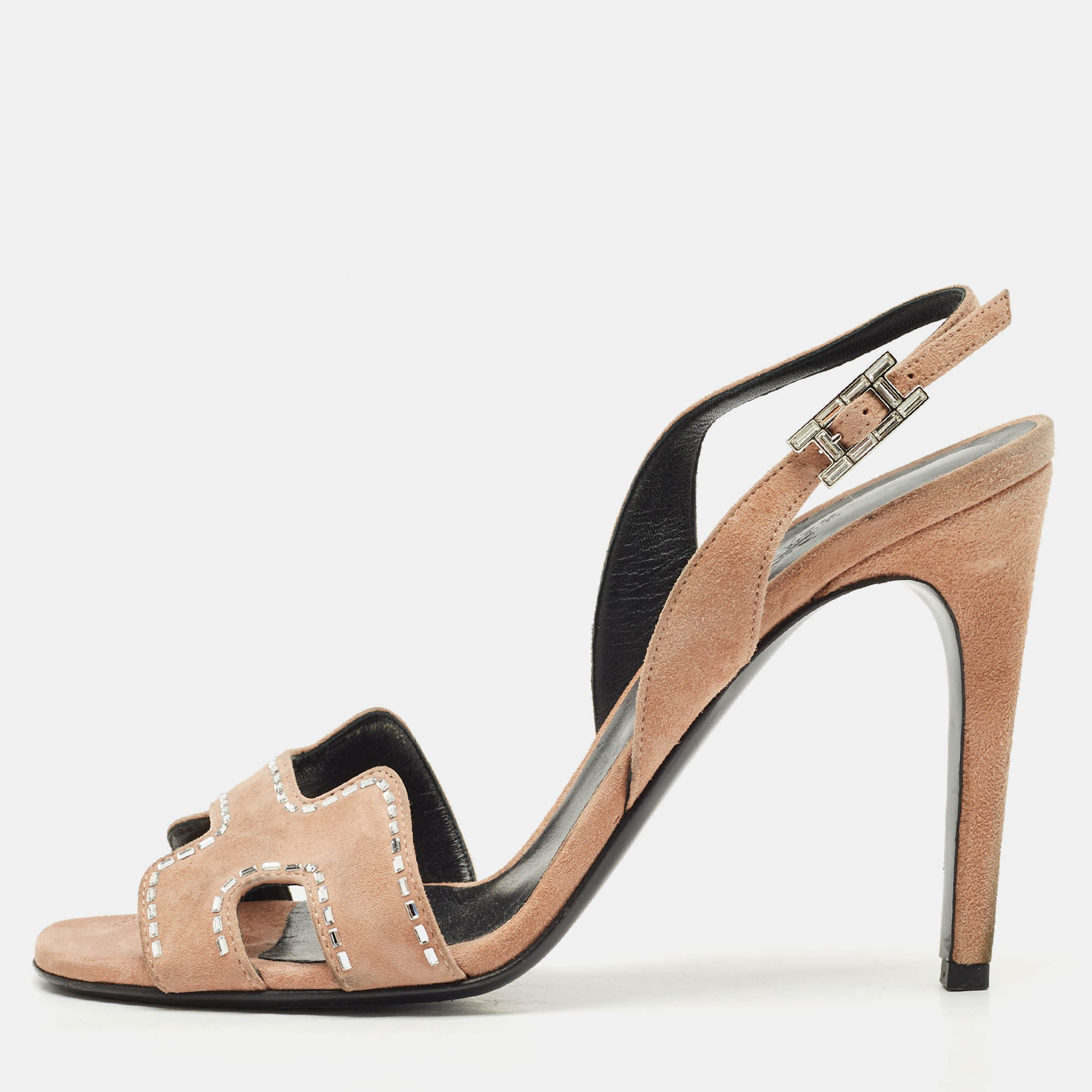 

Hermes Beige Suede Crystal Embellished Heden Sandals Size