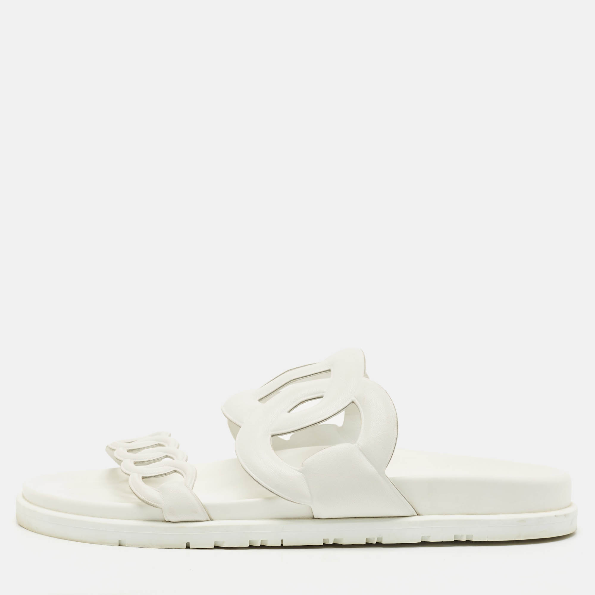 

Hermes White Leather Extra Sandals Size